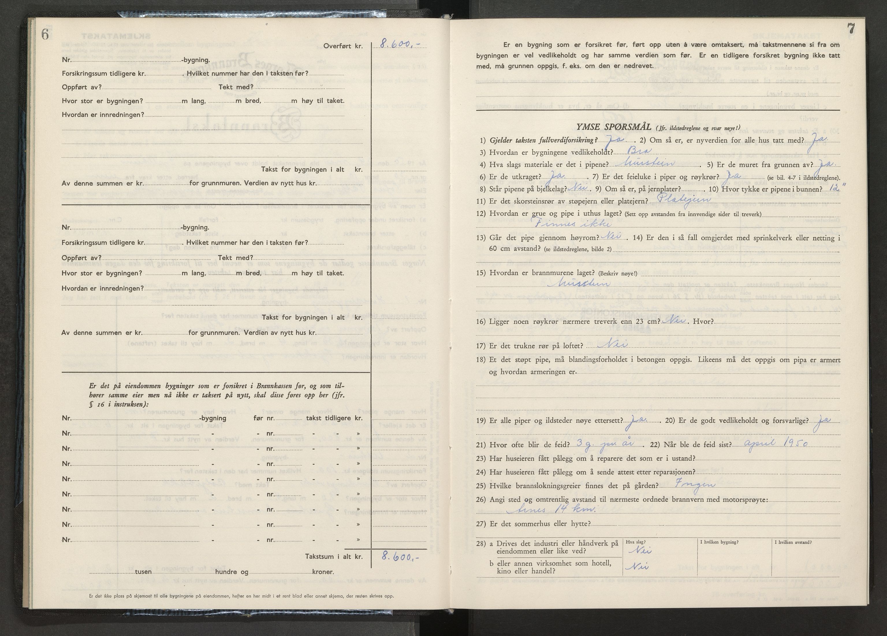Norges brannkasse, branntakster Nes, AV/SAO-A-11392/F/Fb/L0004: Branntakstprotokoll, 1950-1955
