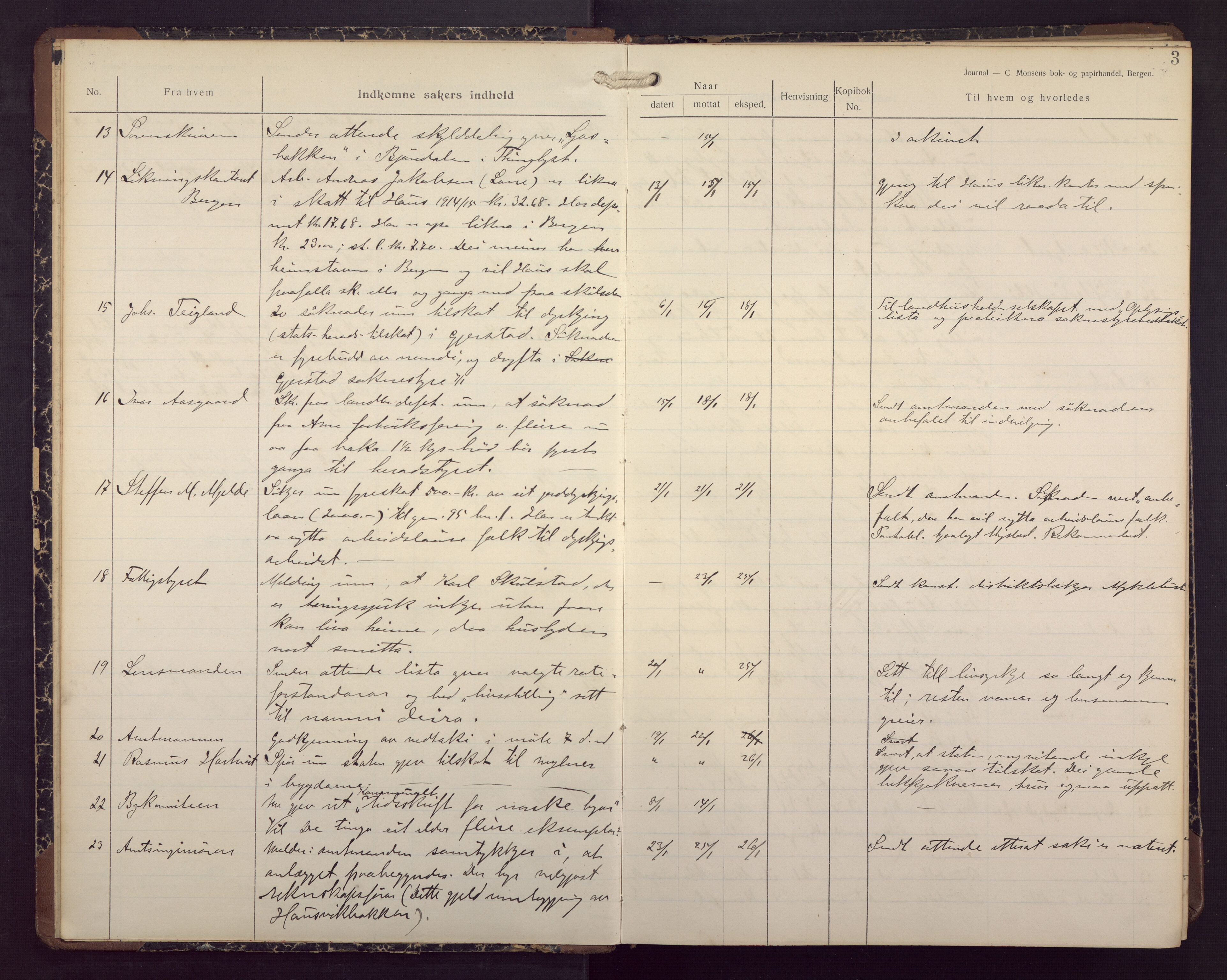 Haus/Arna kommune. Formannskapet, BBA/A-0057/C/Ca/L0004: Journal, 1915-1919