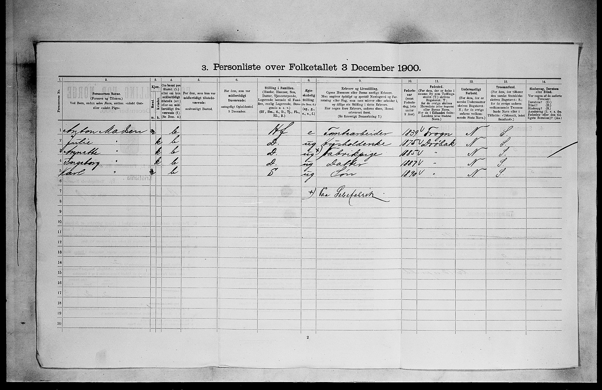 SAO, 1900 census for Kristiania, 1900, p. 2914