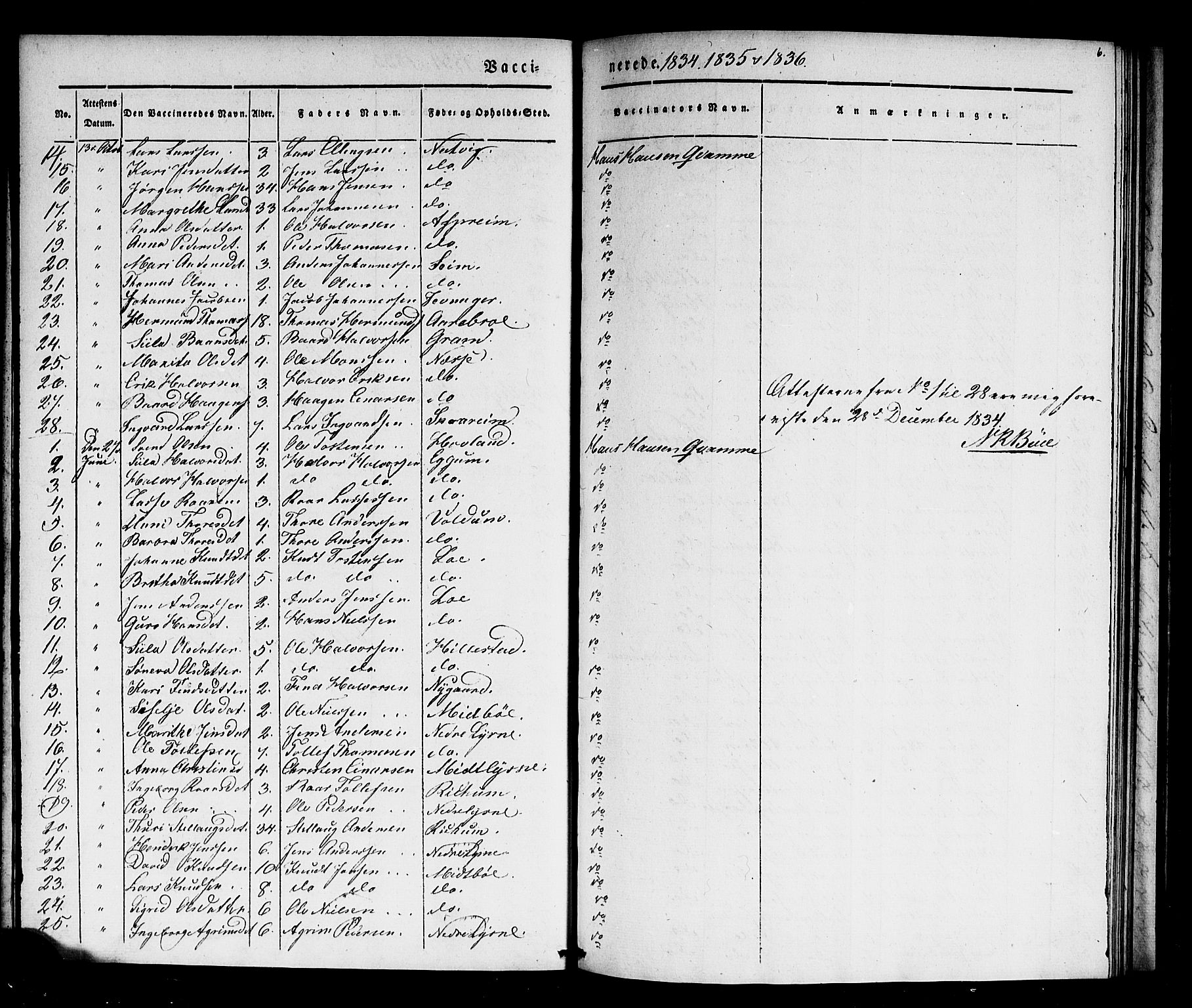 Lærdal sokneprestembete, AV/SAB-A-81201: Parish register (official) no. A 18, 1834-1845, p. 6