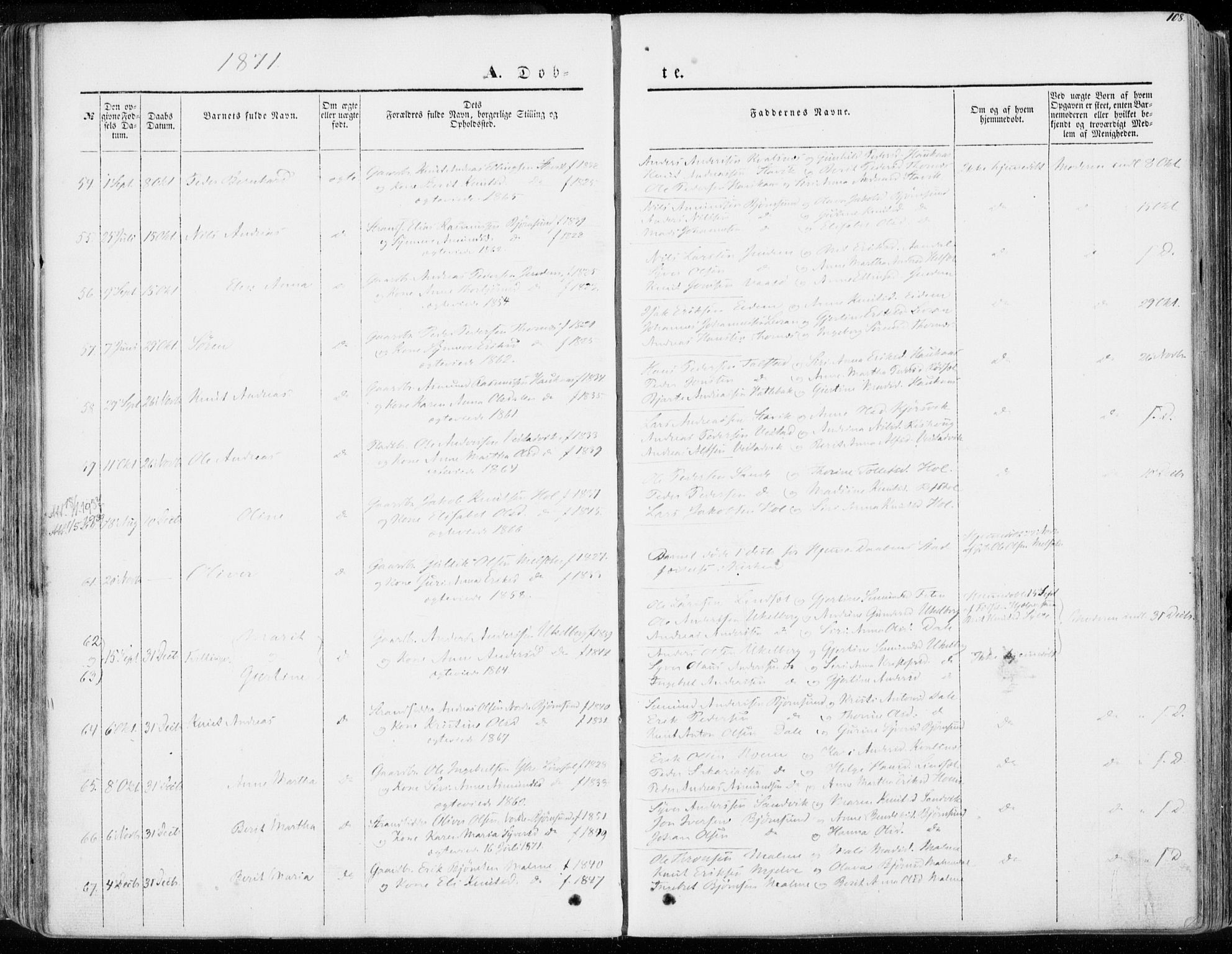 Ministerialprotokoller, klokkerbøker og fødselsregistre - Møre og Romsdal, SAT/A-1454/565/L0748: Parish register (official) no. 565A02, 1845-1872, p. 108