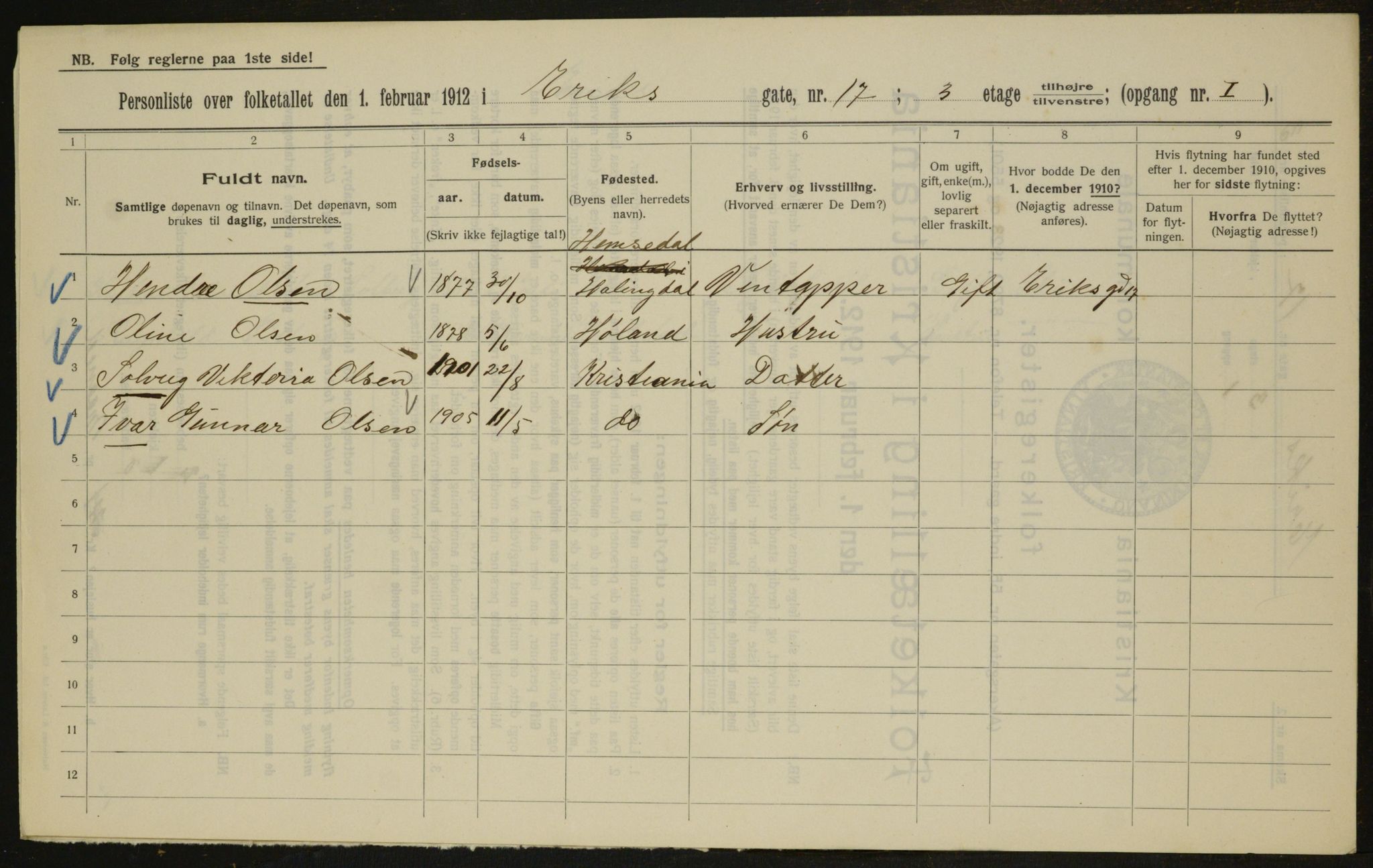 OBA, Municipal Census 1912 for Kristiania, 1912, p. 20044