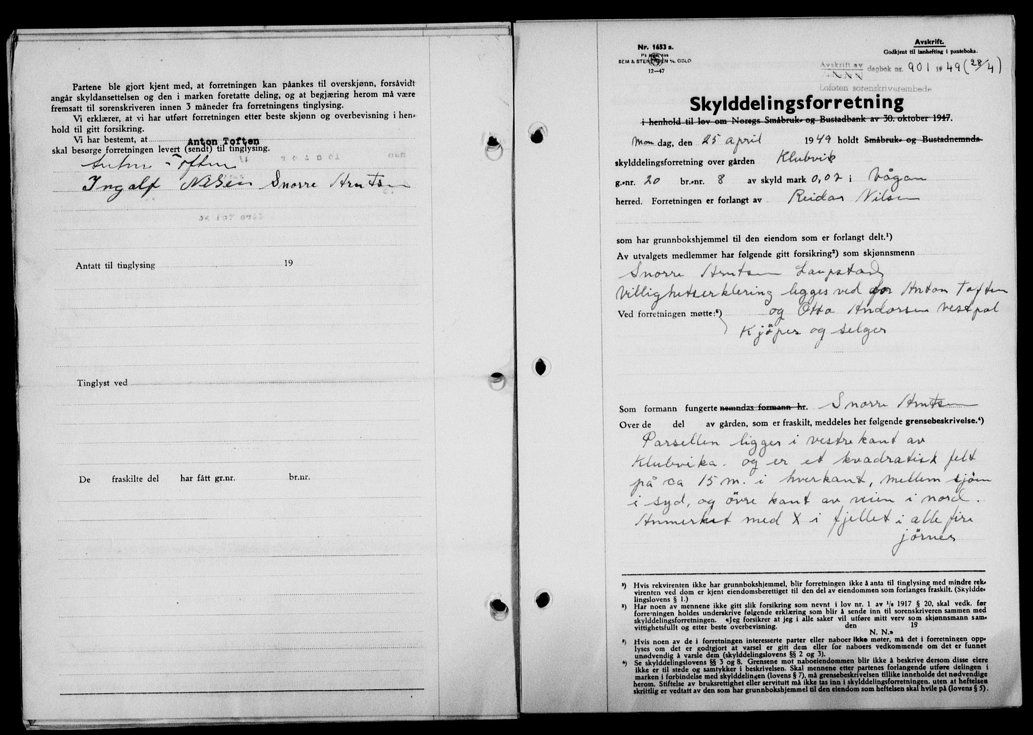 Lofoten sorenskriveri, SAT/A-0017/1/2/2C/L0020a: Mortgage book no. 20a, 1948-1949, Diary no: : 901/1949