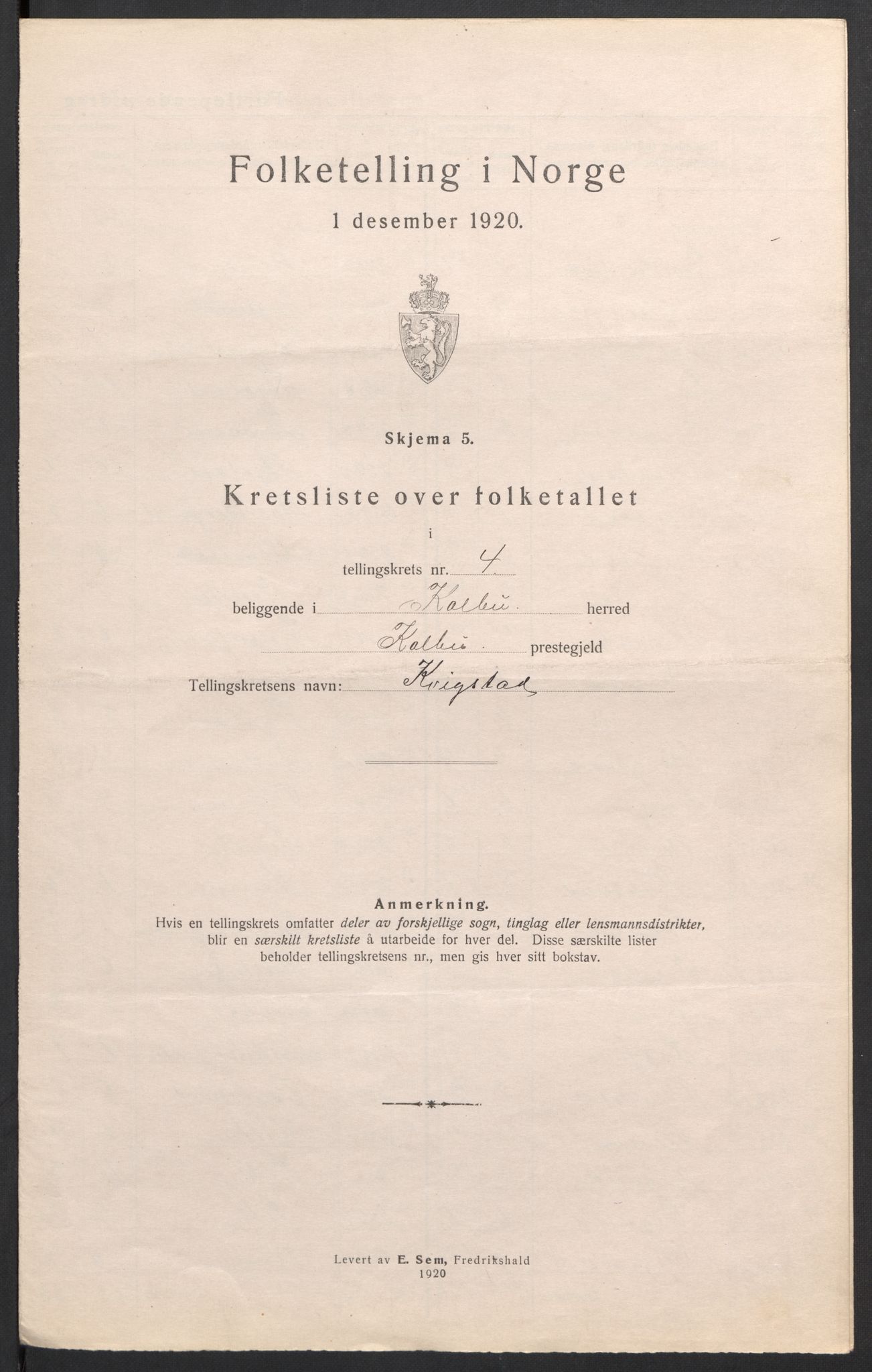 SAH, 1920 census for Kolbu, 1920, p. 15