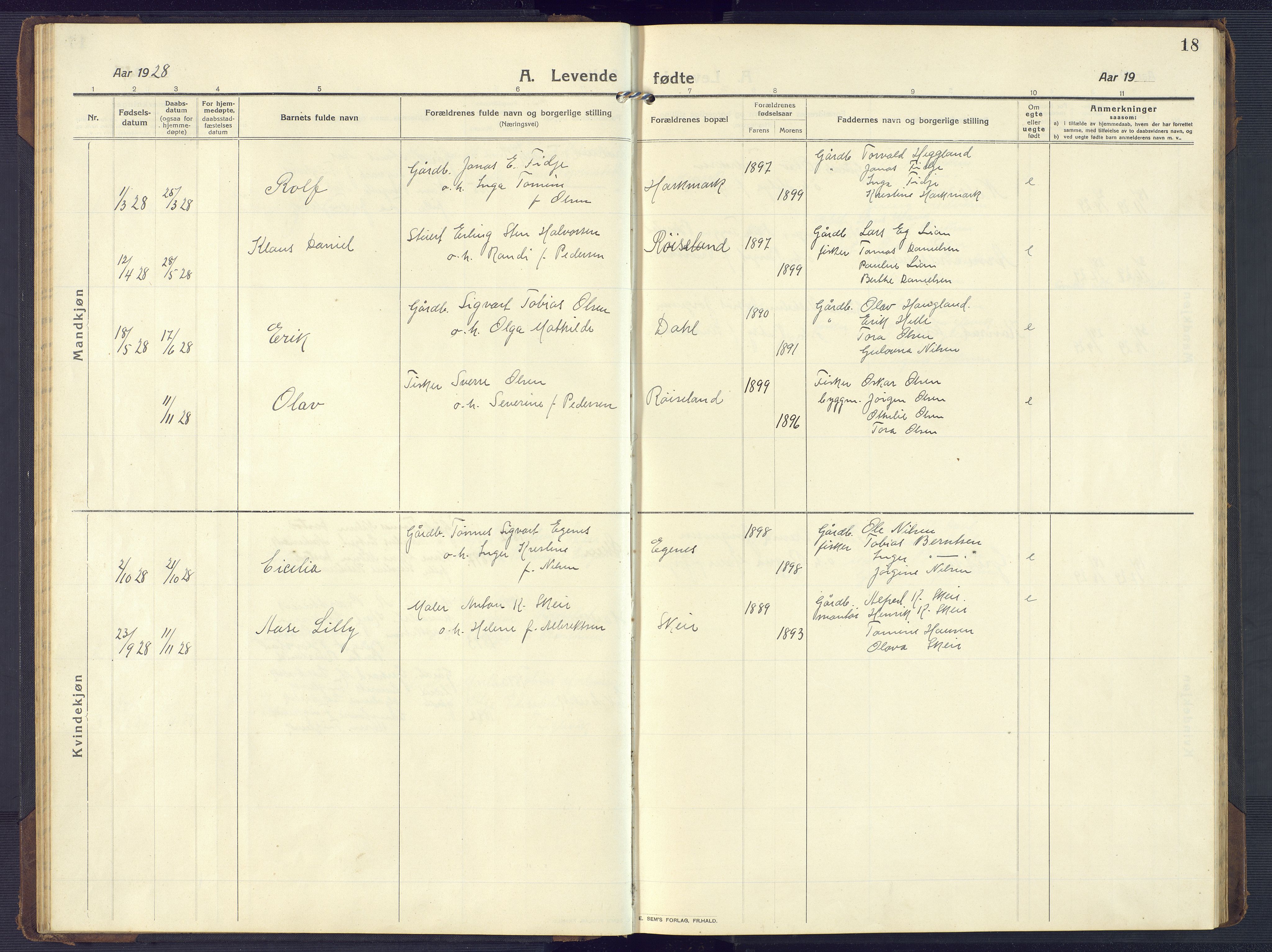 Mandal sokneprestkontor, SAK/1111-0030/F/Fb/Fbb/L0005: Parish register (copy) no. B 5, 1913-1957, p. 18
