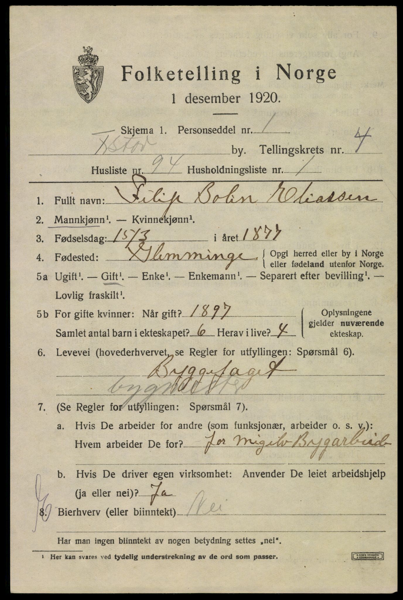 SAO, 1920 census for Fredrikstad, 1920, p. 18527