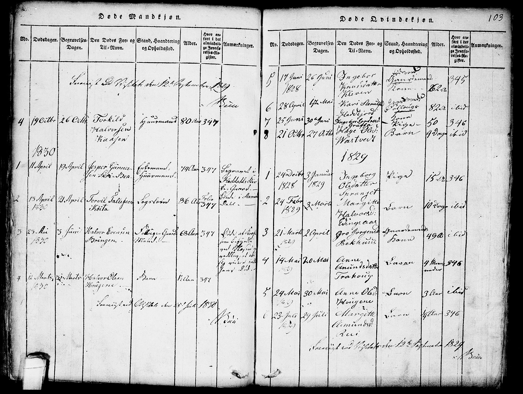 Seljord kirkebøker, SAKO/A-20/G/Gb/L0002: Parish register (copy) no. II 2, 1815-1854, p. 103