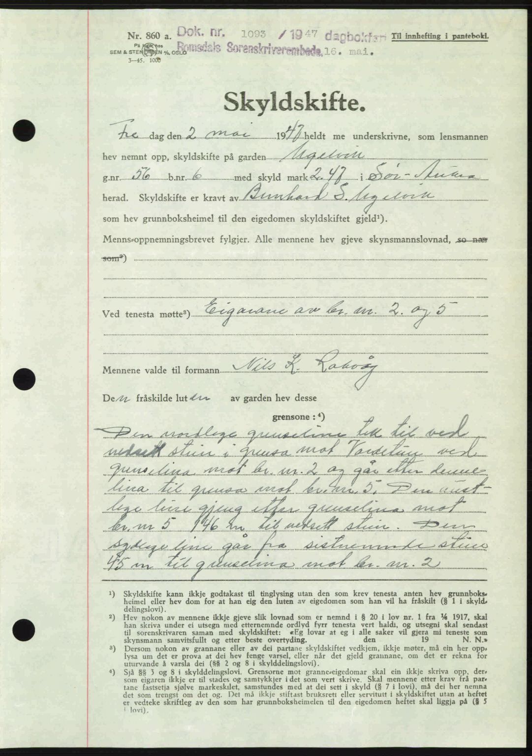 Romsdal sorenskriveri, AV/SAT-A-4149/1/2/2C: Mortgage book no. A23, 1947-1947, Diary no: : 1093/1947