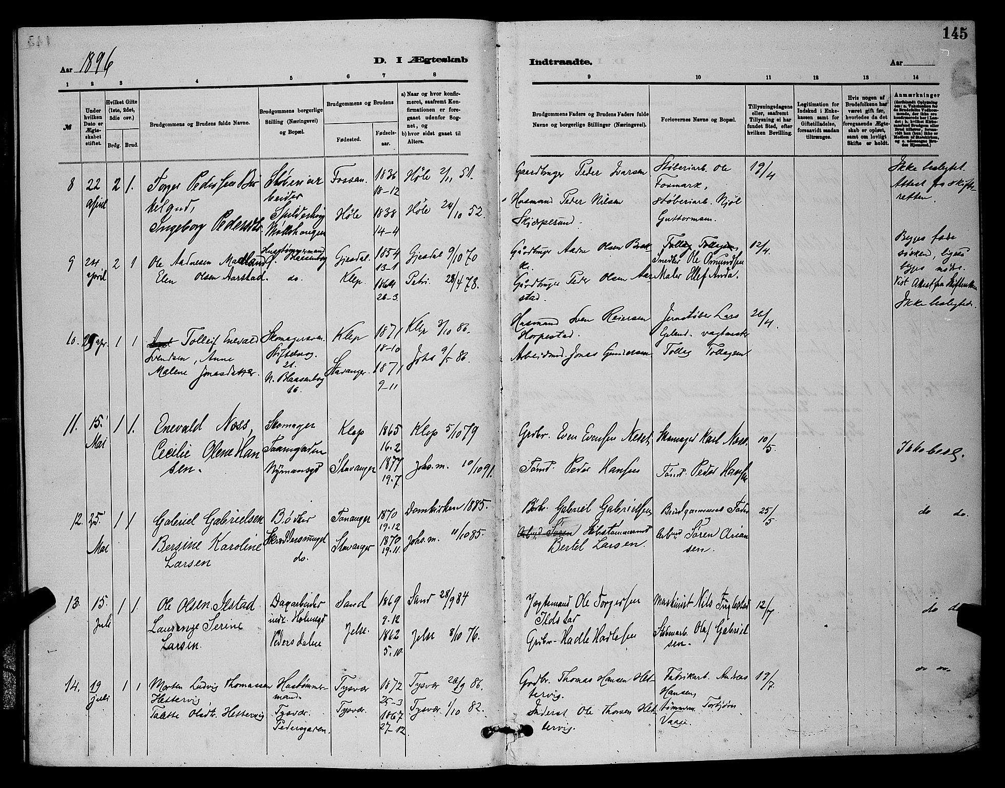 St. Johannes sokneprestkontor, AV/SAST-A-101814/001/30/30BB/L0001: Parish register (copy) no. B 1, 1885-1897, p. 145