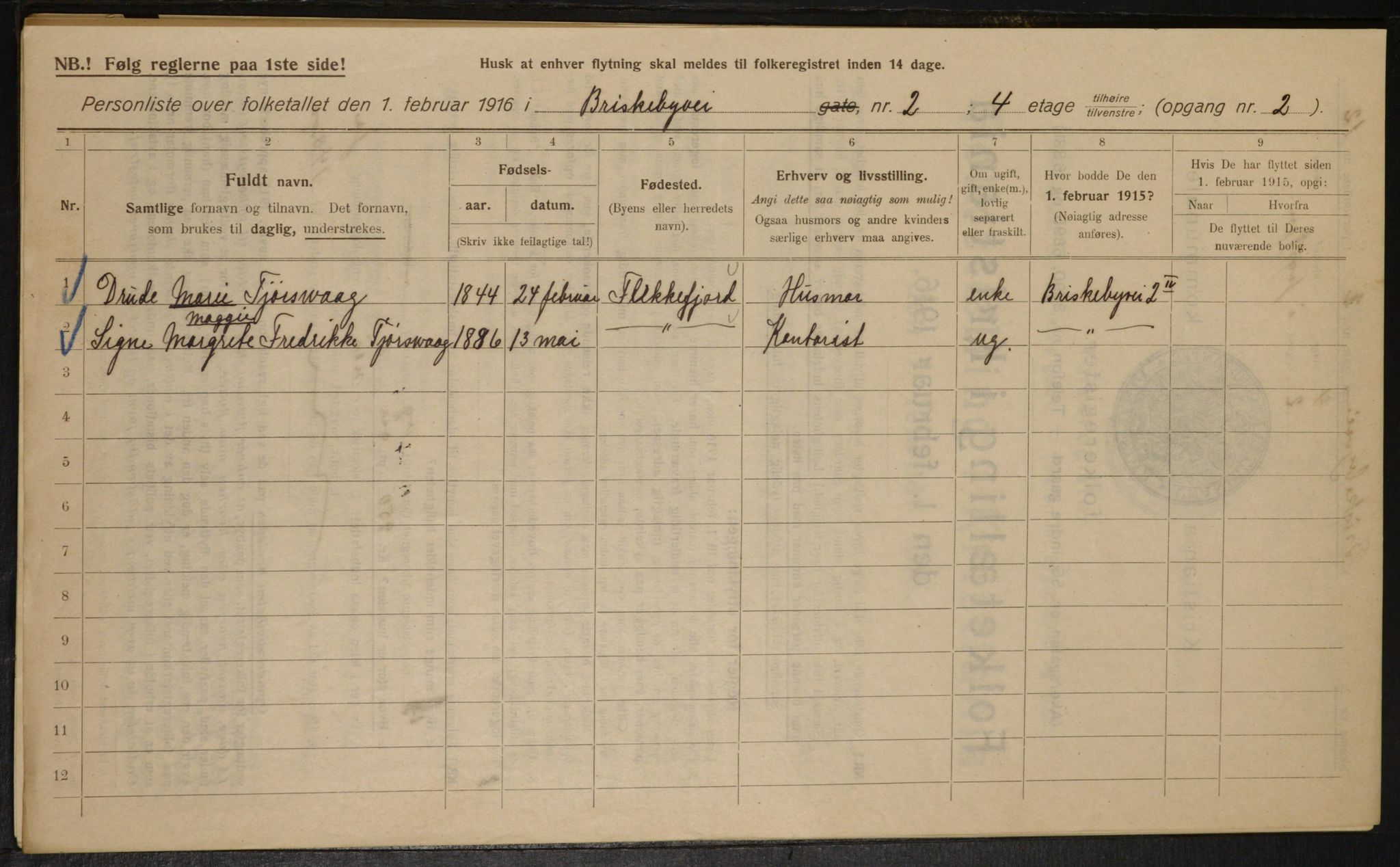 OBA, Municipal Census 1916 for Kristiania, 1916, p. 9292