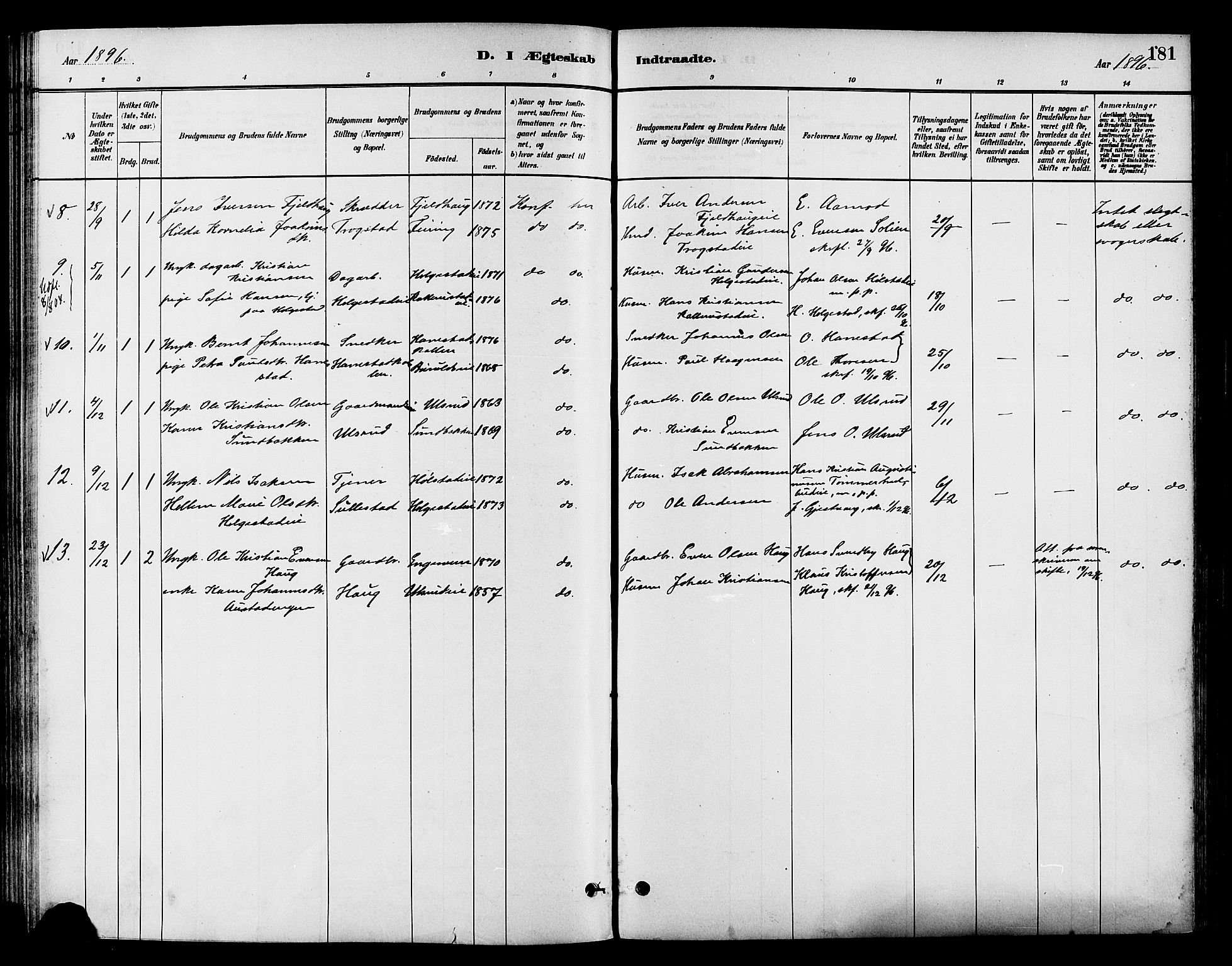 Østre Toten prestekontor, SAH/PREST-104/H/Ha/Haa/L0007: Parish register (official) no. 7, 1881-1896, p. 181