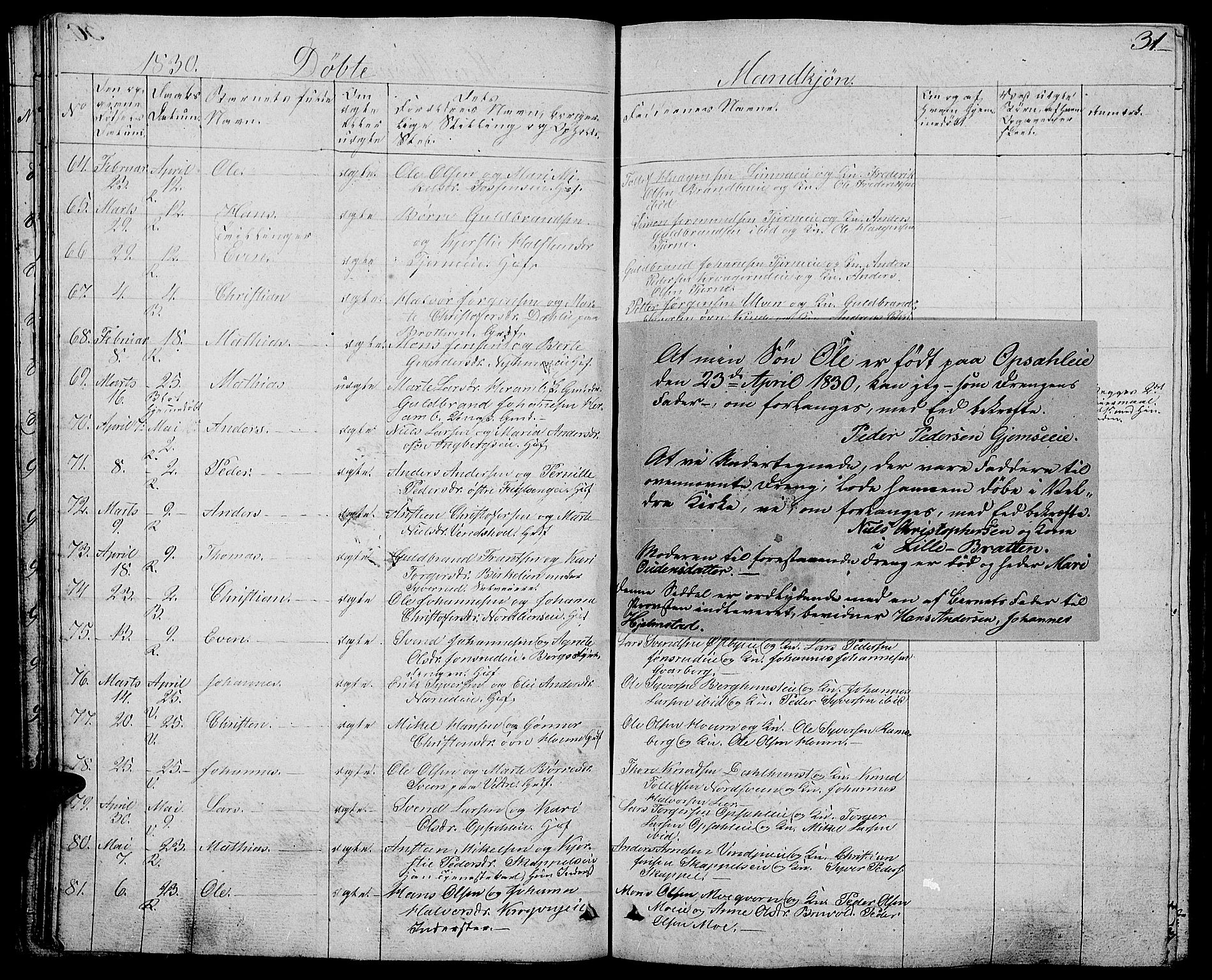 Ringsaker prestekontor, AV/SAH-PREST-014/L/La/L0004: Parish register (copy) no. 4, 1827-1838, p. 31