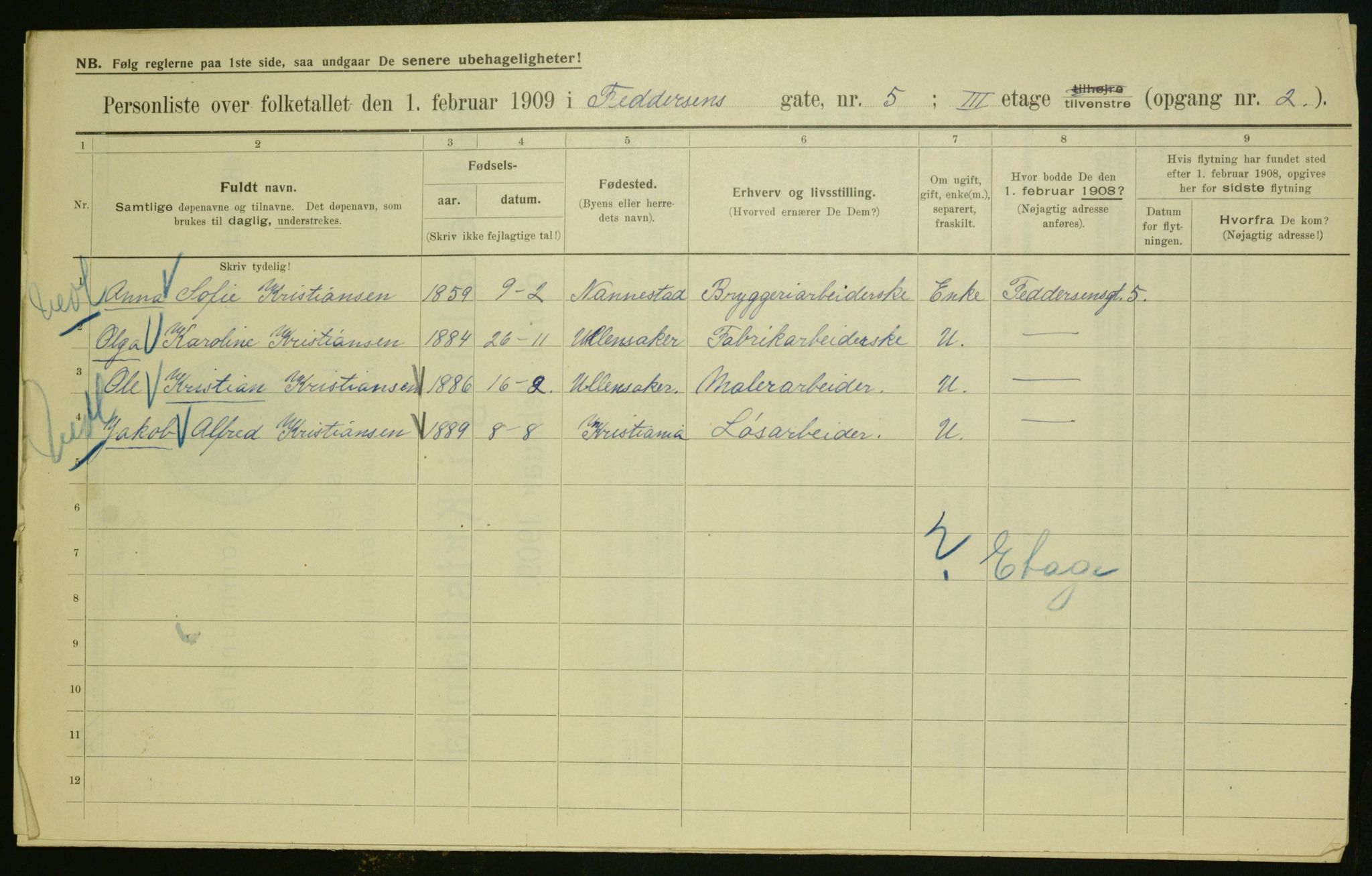 OBA, Municipal Census 1909 for Kristiania, 1909, p. 21696