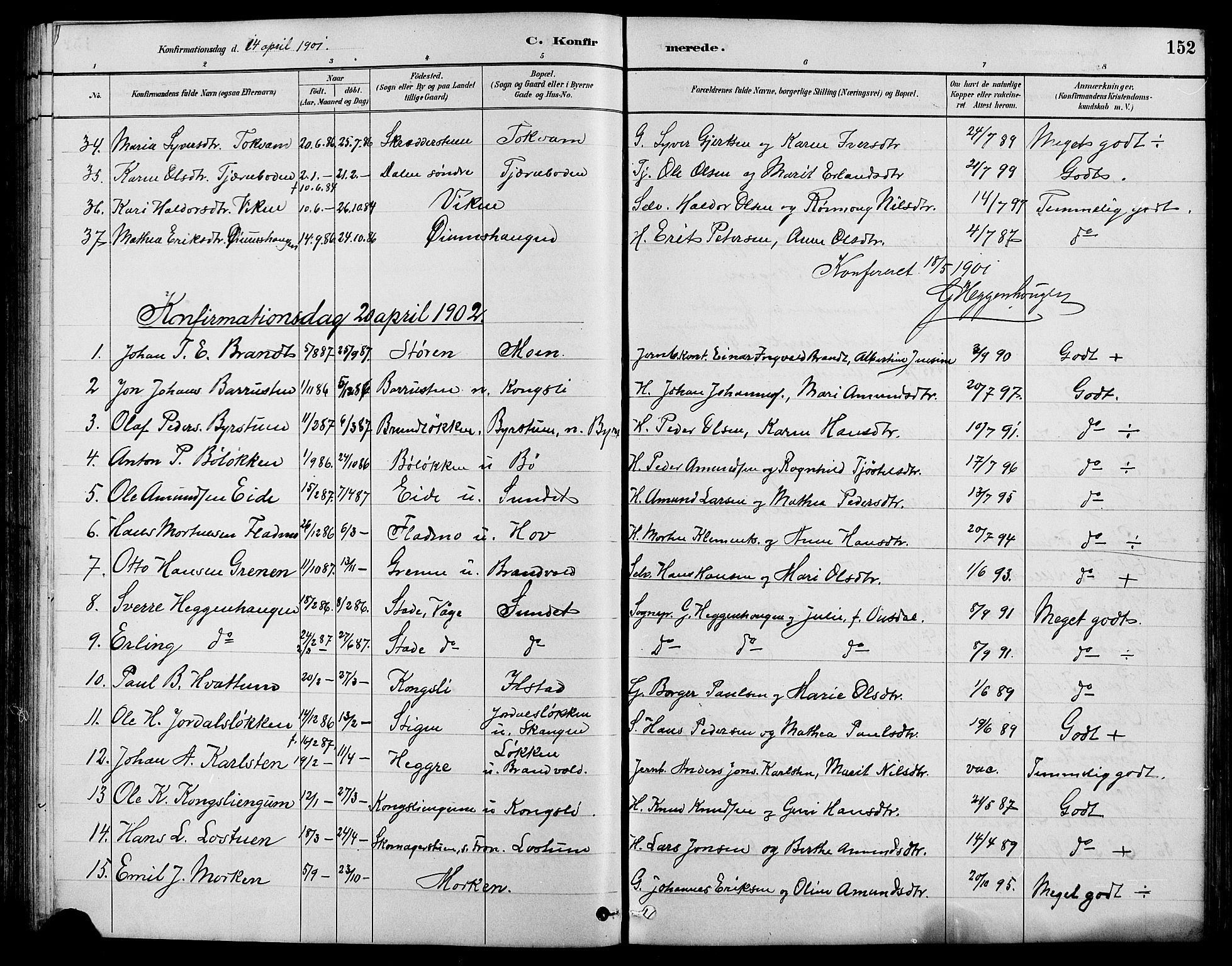 Nord-Fron prestekontor, SAH/PREST-080/H/Ha/Hab/L0004: Parish register (copy) no. 4, 1884-1914, p. 152