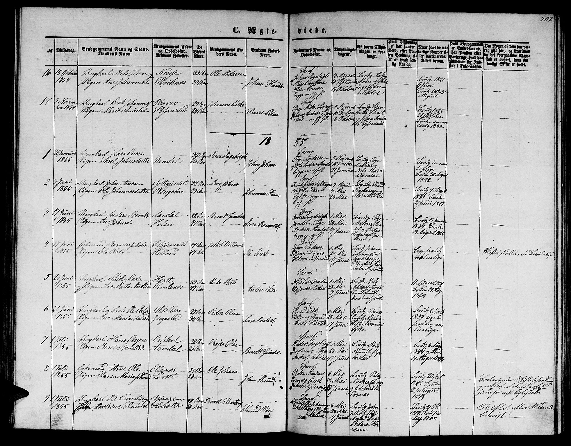Ministerialprotokoller, klokkerbøker og fødselsregistre - Møre og Romsdal, SAT/A-1454/565/L0753: Parish register (copy) no. 565C02, 1845-1870, p. 202