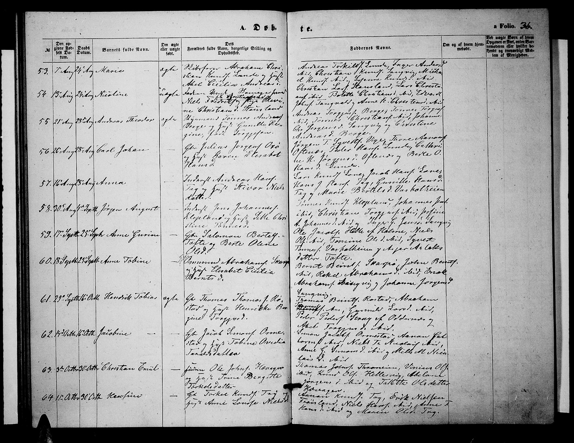 Søgne sokneprestkontor, SAK/1111-0037/F/Fb/Fbb/L0004: Parish register (copy) no. B 4, 1864-1883, p. 36