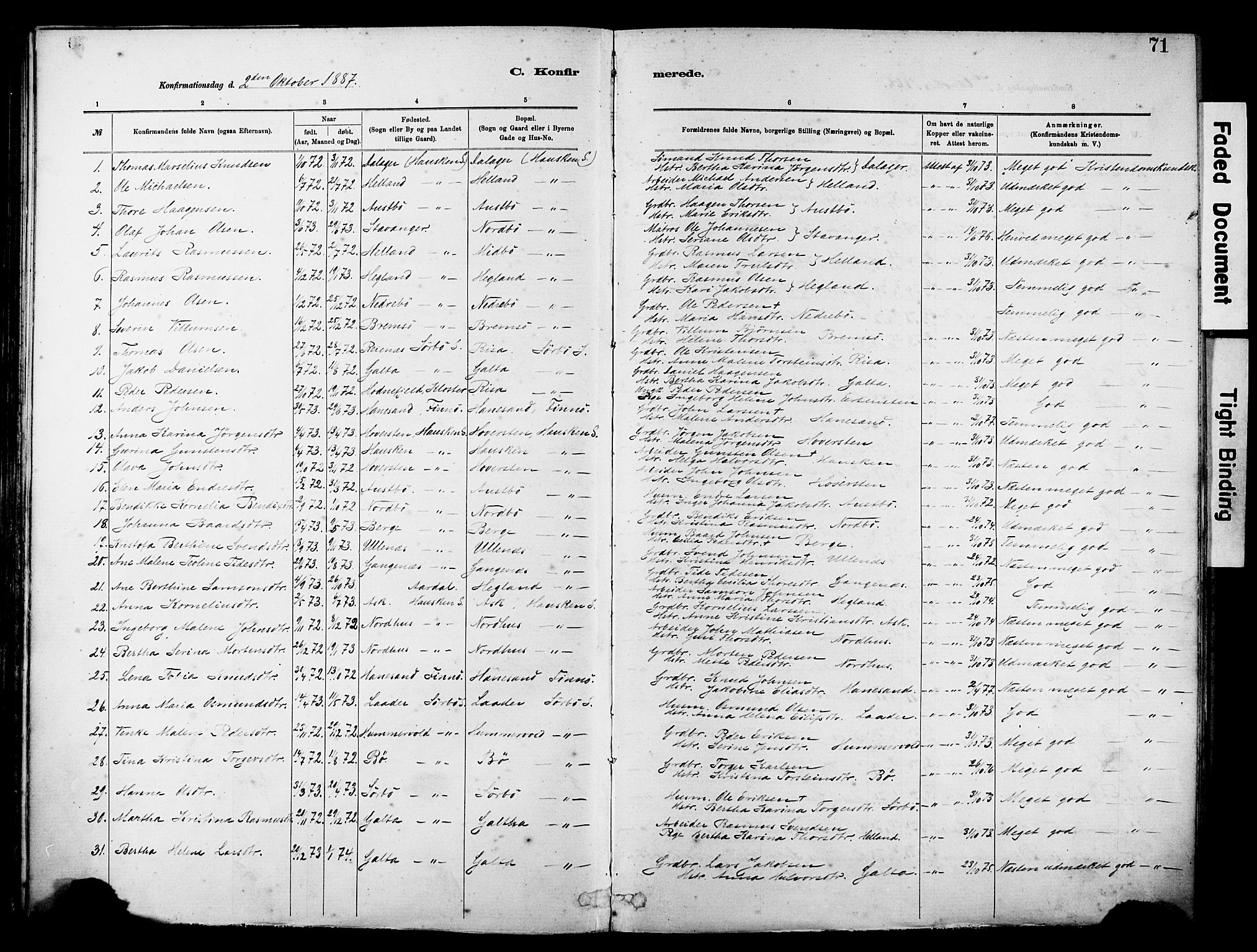 Rennesøy sokneprestkontor, AV/SAST-A -101827/H/Ha/Haa/L0012: Parish register (official) no. A 13, 1885-1917, p. 71