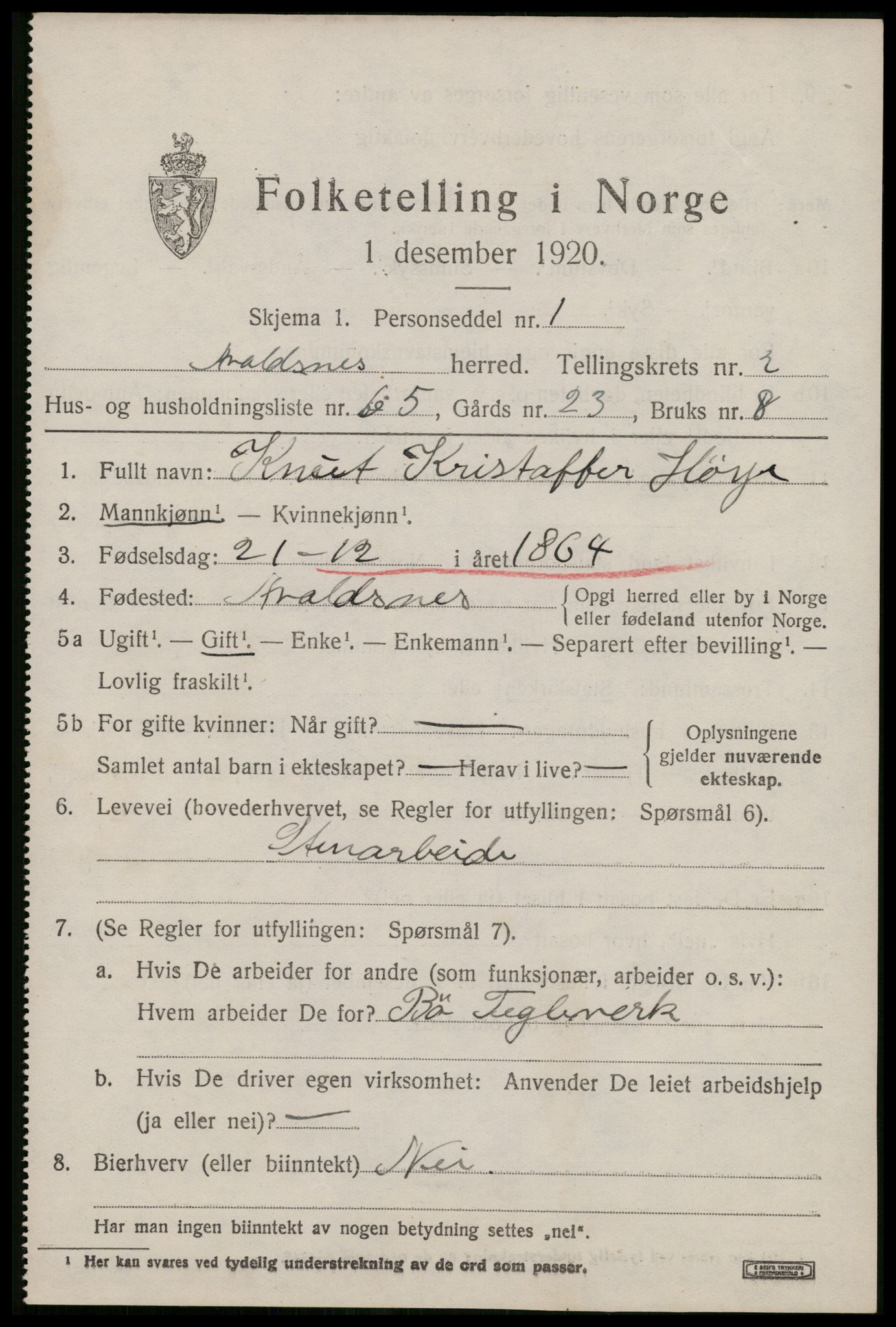 SAST, 1920 census for Avaldsnes, 1920, p. 2639