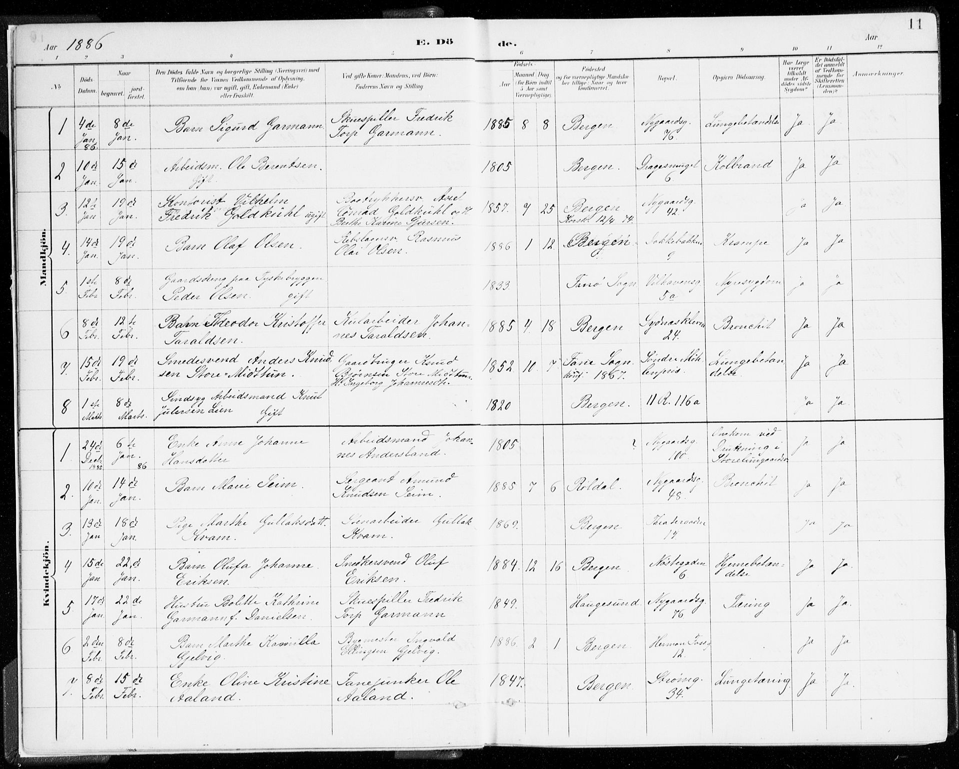 Johanneskirken sokneprestembete, SAB/A-76001/H/Haa/L0019: Parish register (official) no. E 1, 1885-1915, p. 11