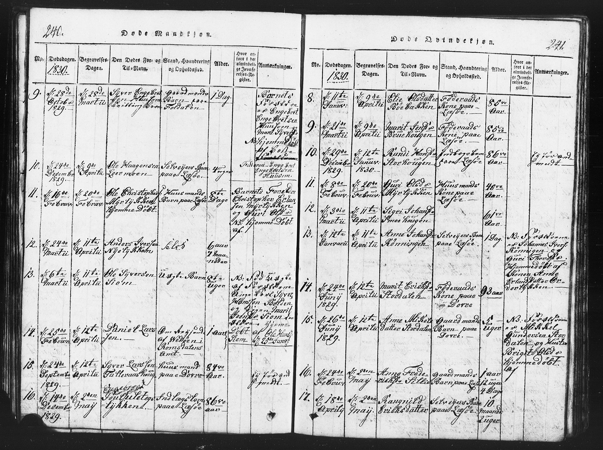 Lesja prestekontor, SAH/PREST-068/H/Ha/Hab/L0001: Parish register (copy) no. 1, 1820-1831, p. 240-241
