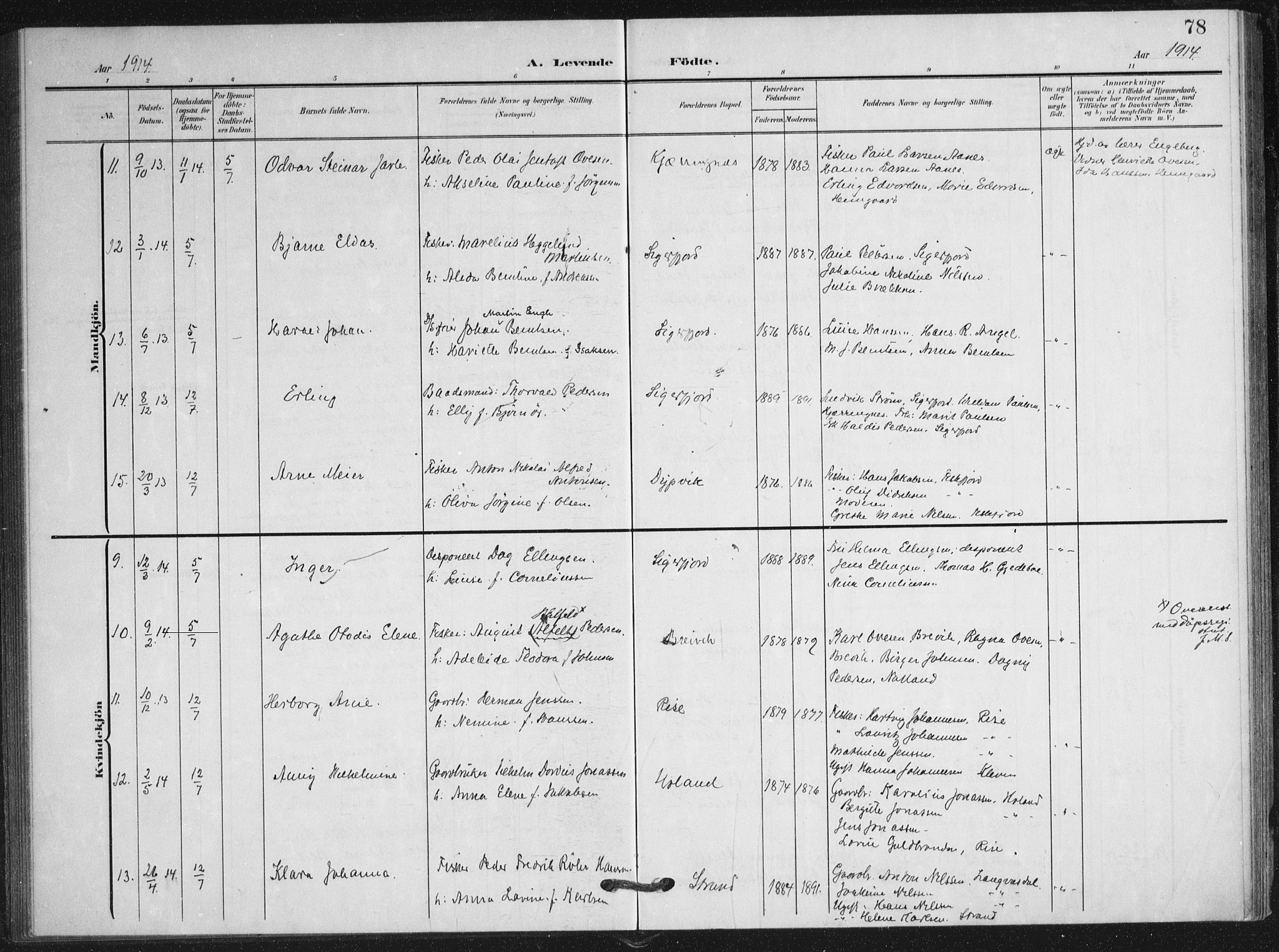 Ministerialprotokoller, klokkerbøker og fødselsregistre - Nordland, SAT/A-1459/895/L1373: Parish register (official) no. 895A08, 1905-1915, p. 78