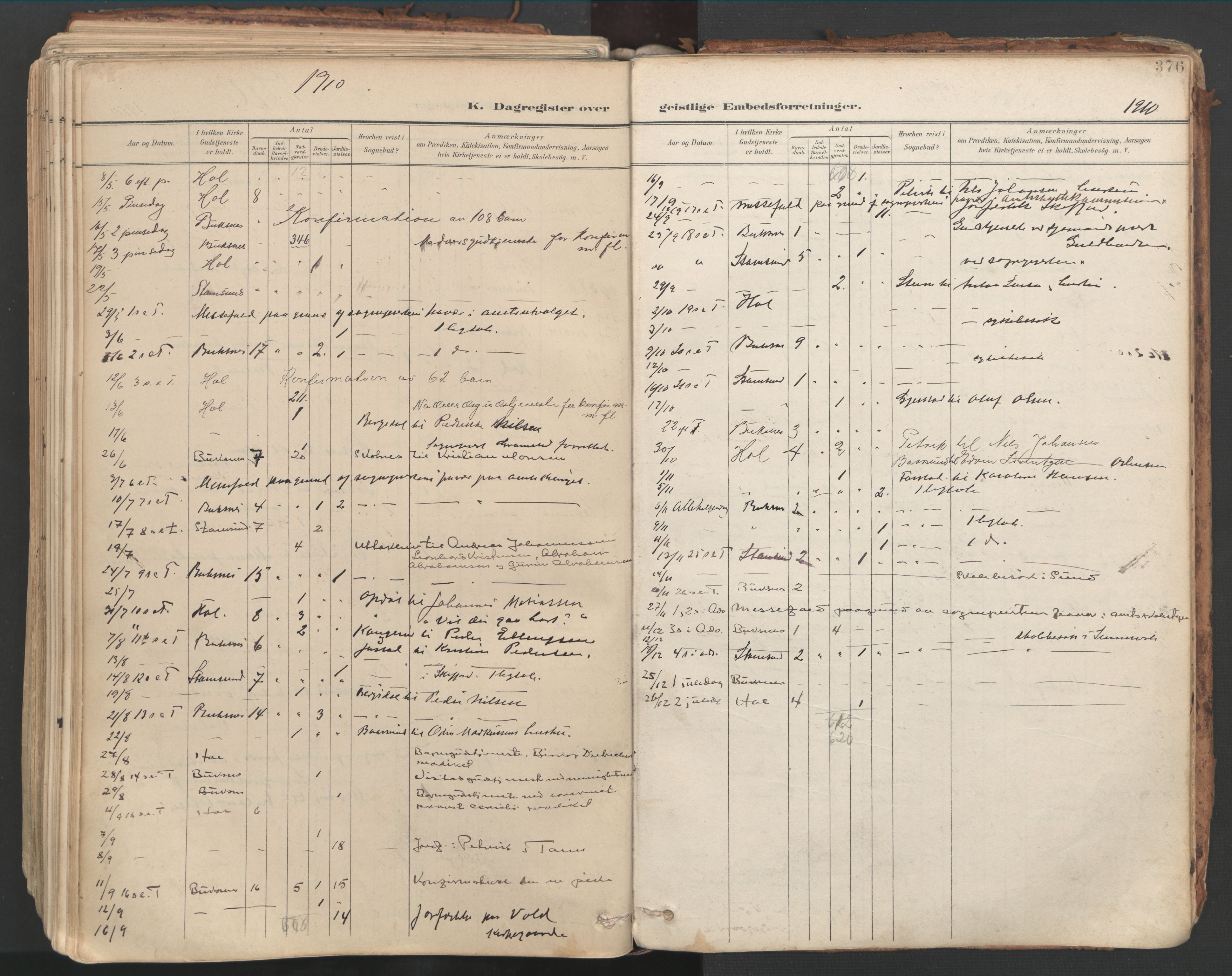 Ministerialprotokoller, klokkerbøker og fødselsregistre - Nordland, AV/SAT-A-1459/881/L1154: Parish register (official) no. 881A07, 1907-1918, p. 376