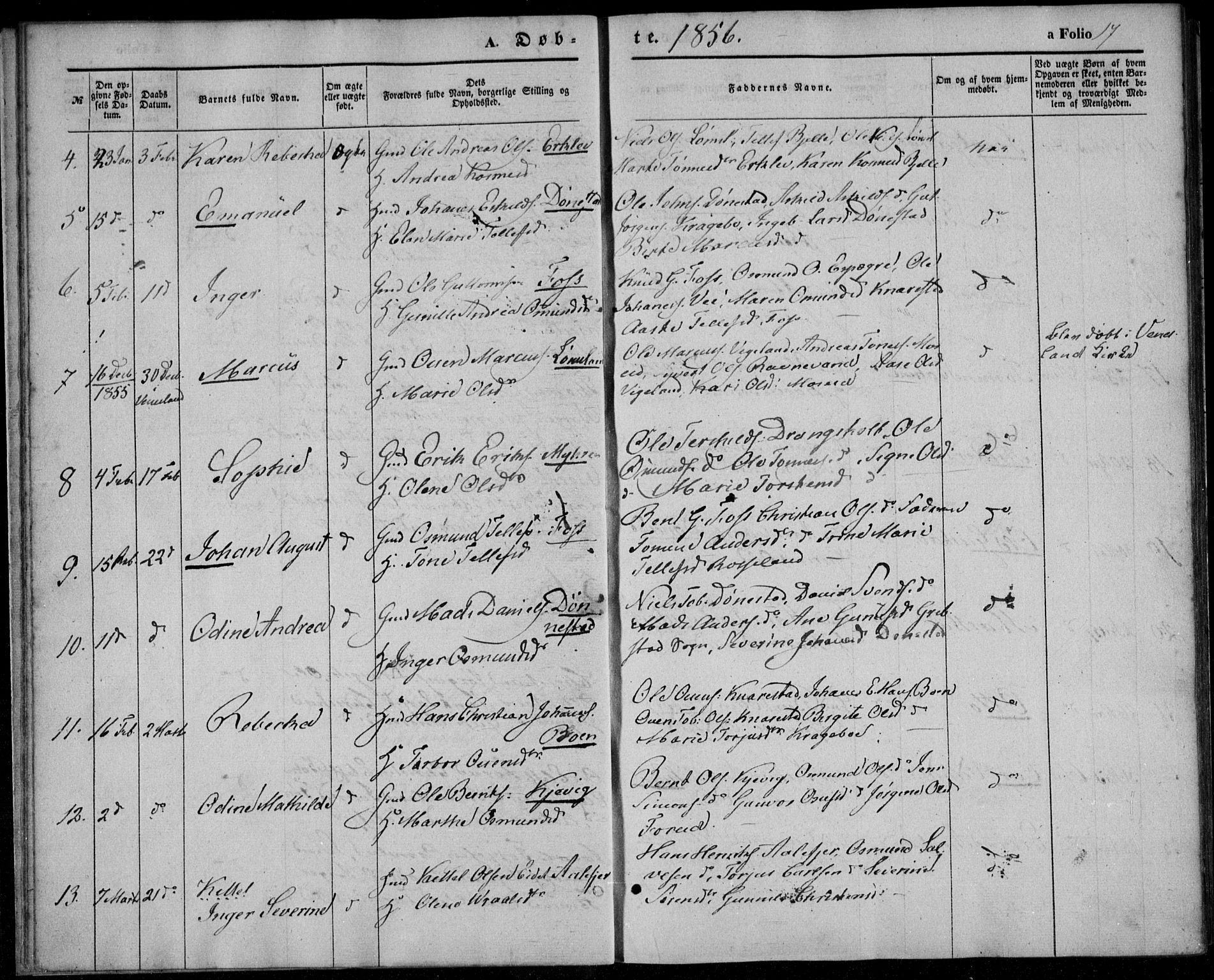 Tveit sokneprestkontor, AV/SAK-1111-0043/F/Fa/L0005: Parish register (official) no. A 5, 1853-1871, p. 17