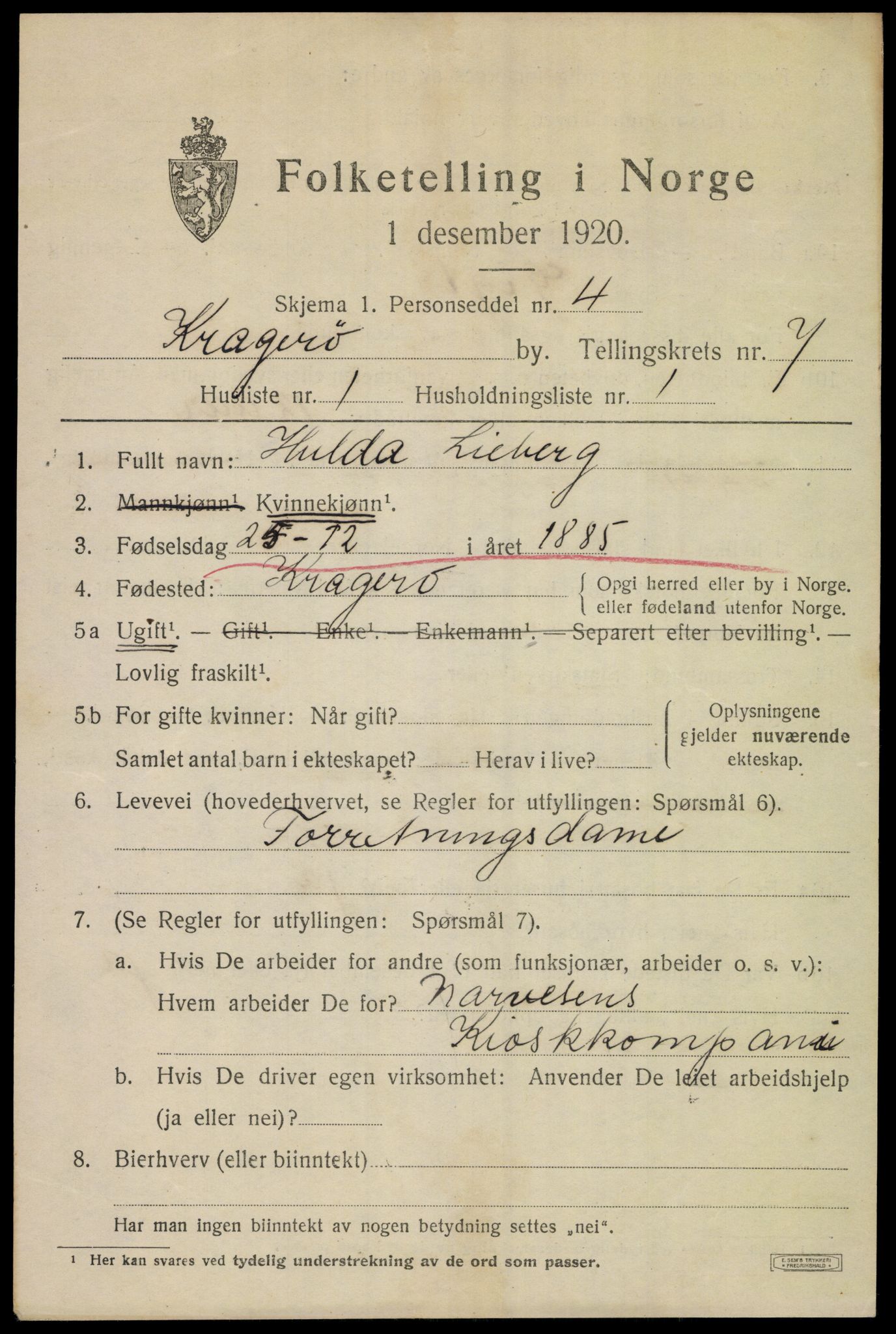 SAKO, 1920 census for Kragerø, 1920, p. 9725