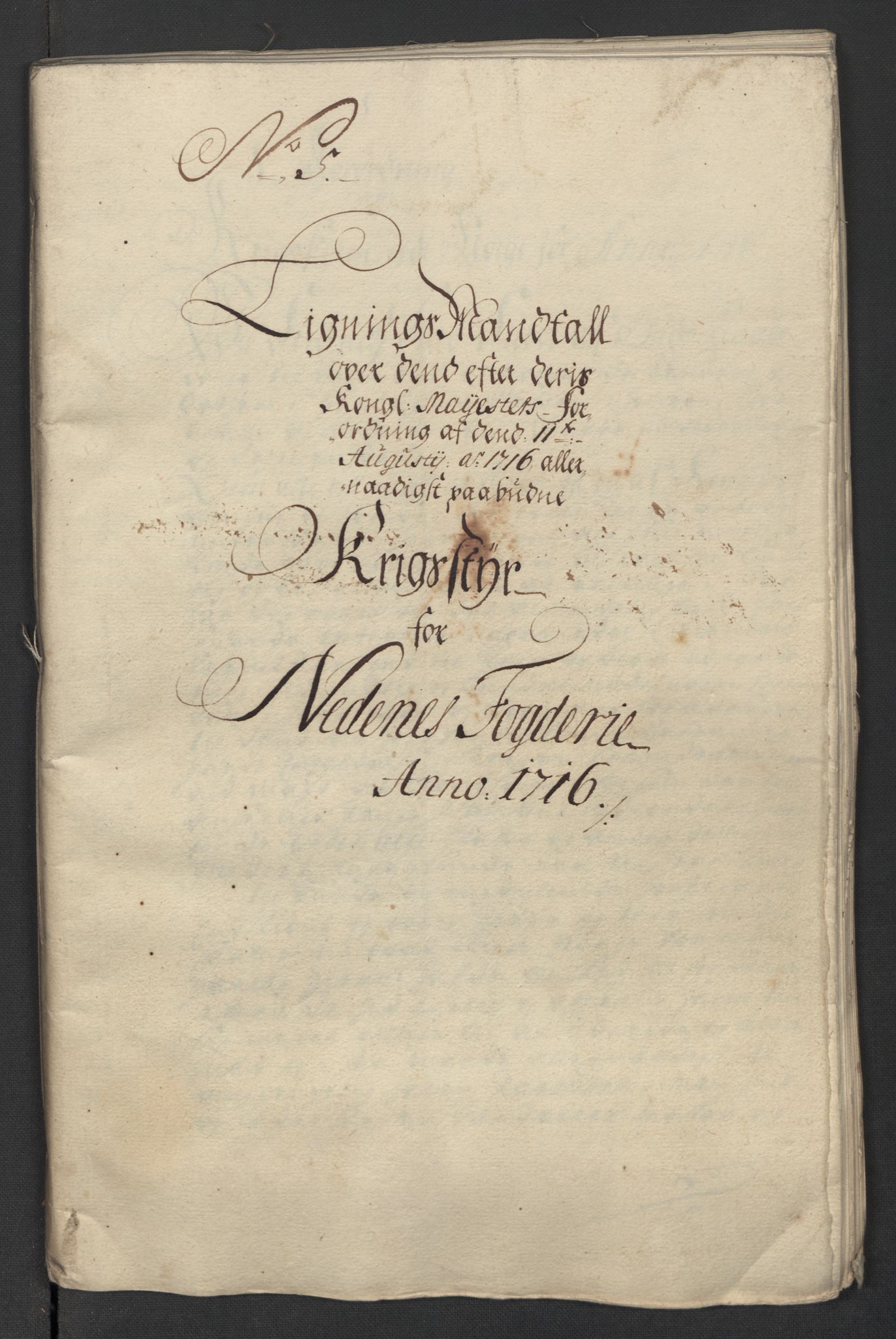Rentekammeret inntil 1814, Reviderte regnskaper, Fogderegnskap, RA/EA-4092/R39/L2325: Fogderegnskap Nedenes, 1716, p. 157