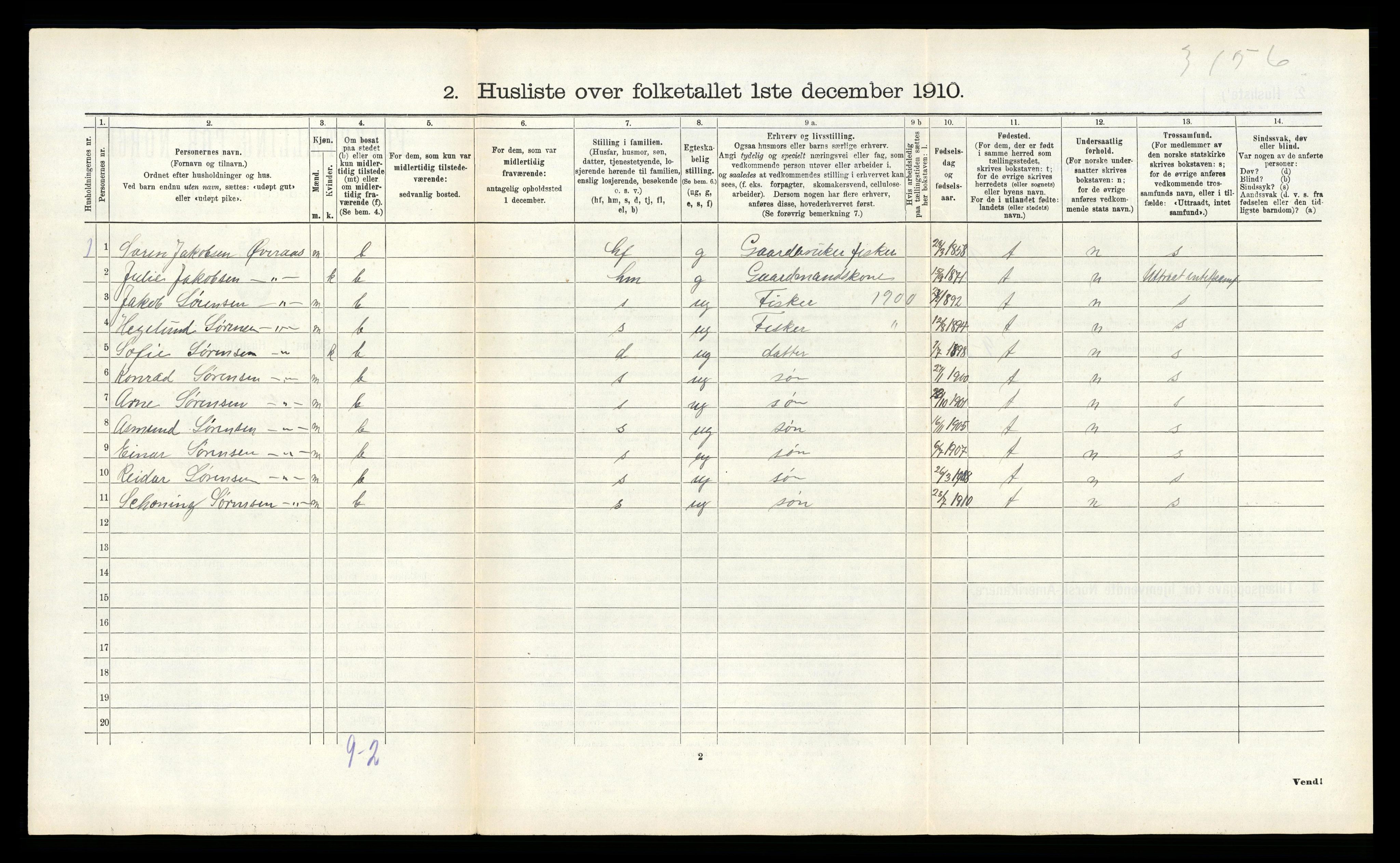 RA, 1910 census for Hamarøy, 1910, p. 913