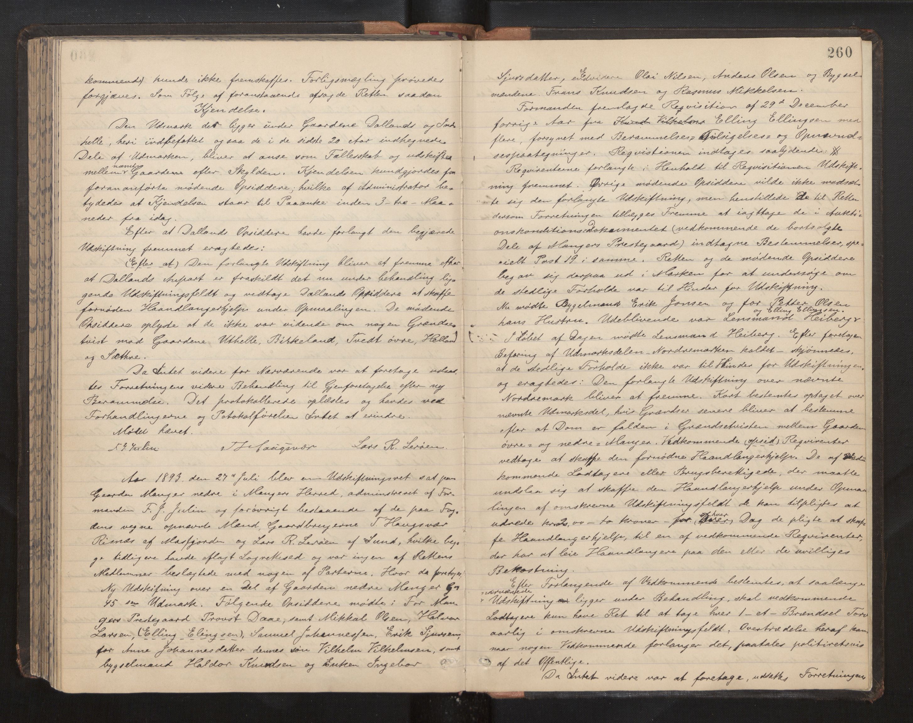 Hordaland jordskiftedøme - II Ytre Nordhordland jordskiftedistrikt, AV/SAB-A-6901/A/Aa/L0007: Forhandlingsprotokoll, 1891-1893, p. 259b-260a