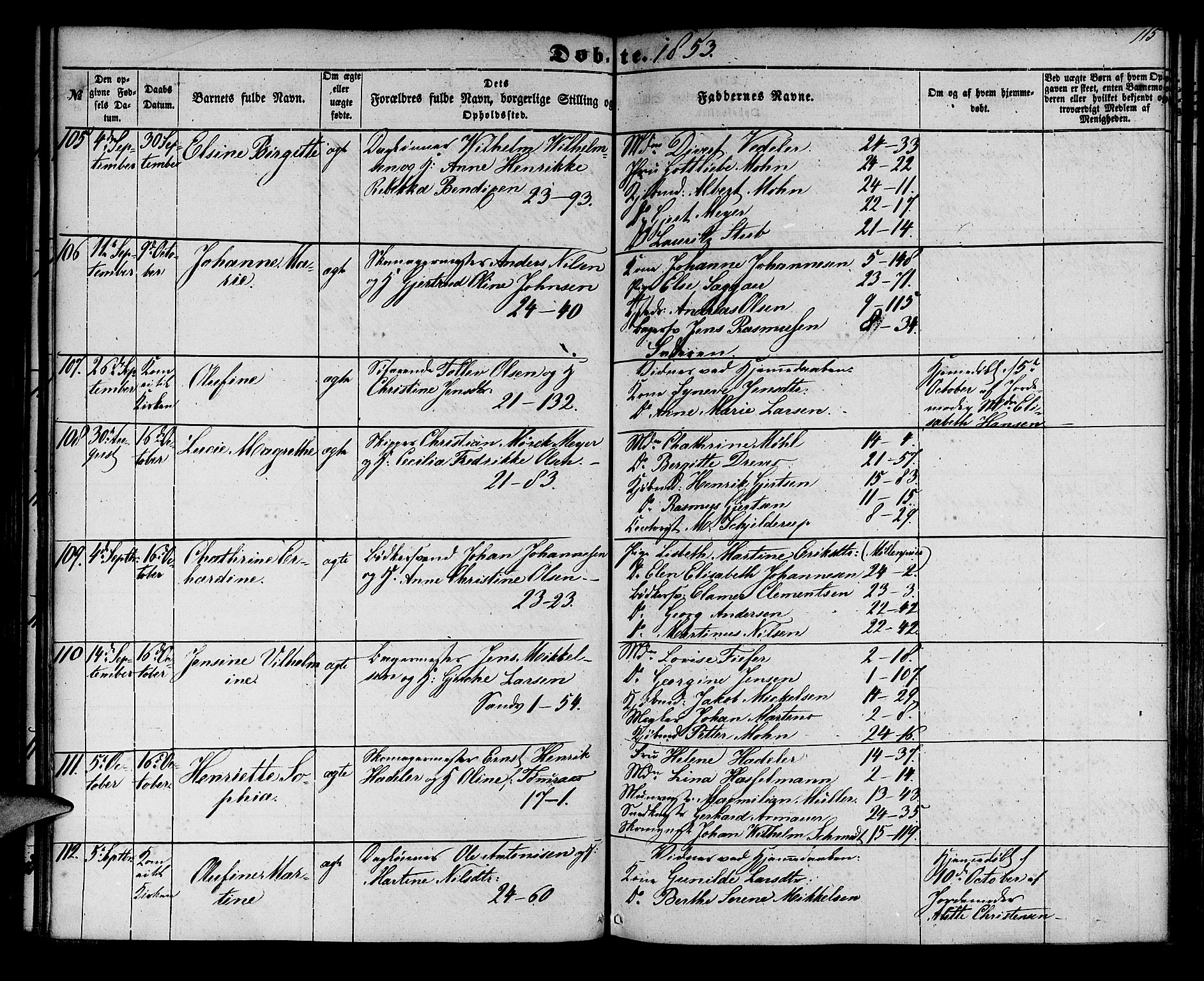 Korskirken sokneprestembete, AV/SAB-A-76101/H/Hab: Parish register (copy) no. B 3, 1853-1858, p. 115