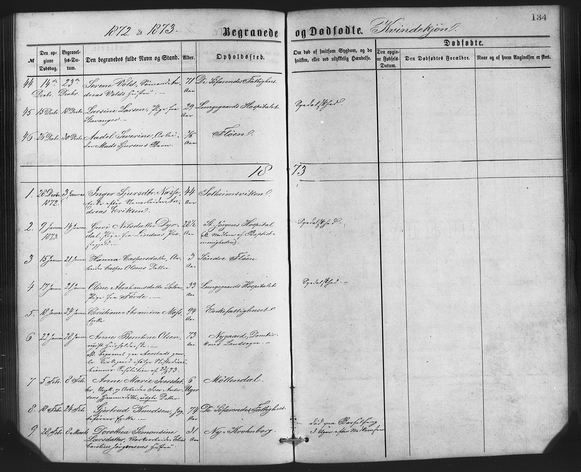 St. Jørgens hospital og Årstad sokneprestembete, SAB/A-99934: Parish register (copy) no. A 8, 1872-1886, p. 134