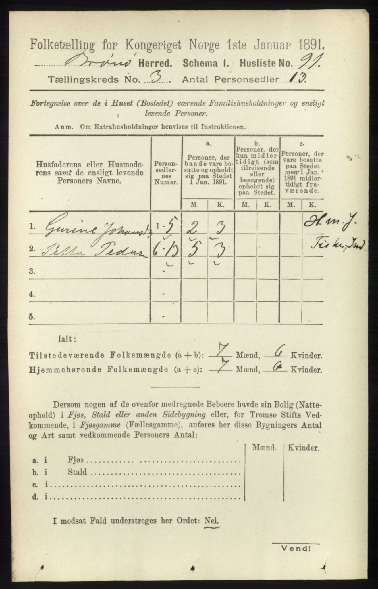 RA, 1891 census for 1814 Brønnøy, 1891, p. 1285