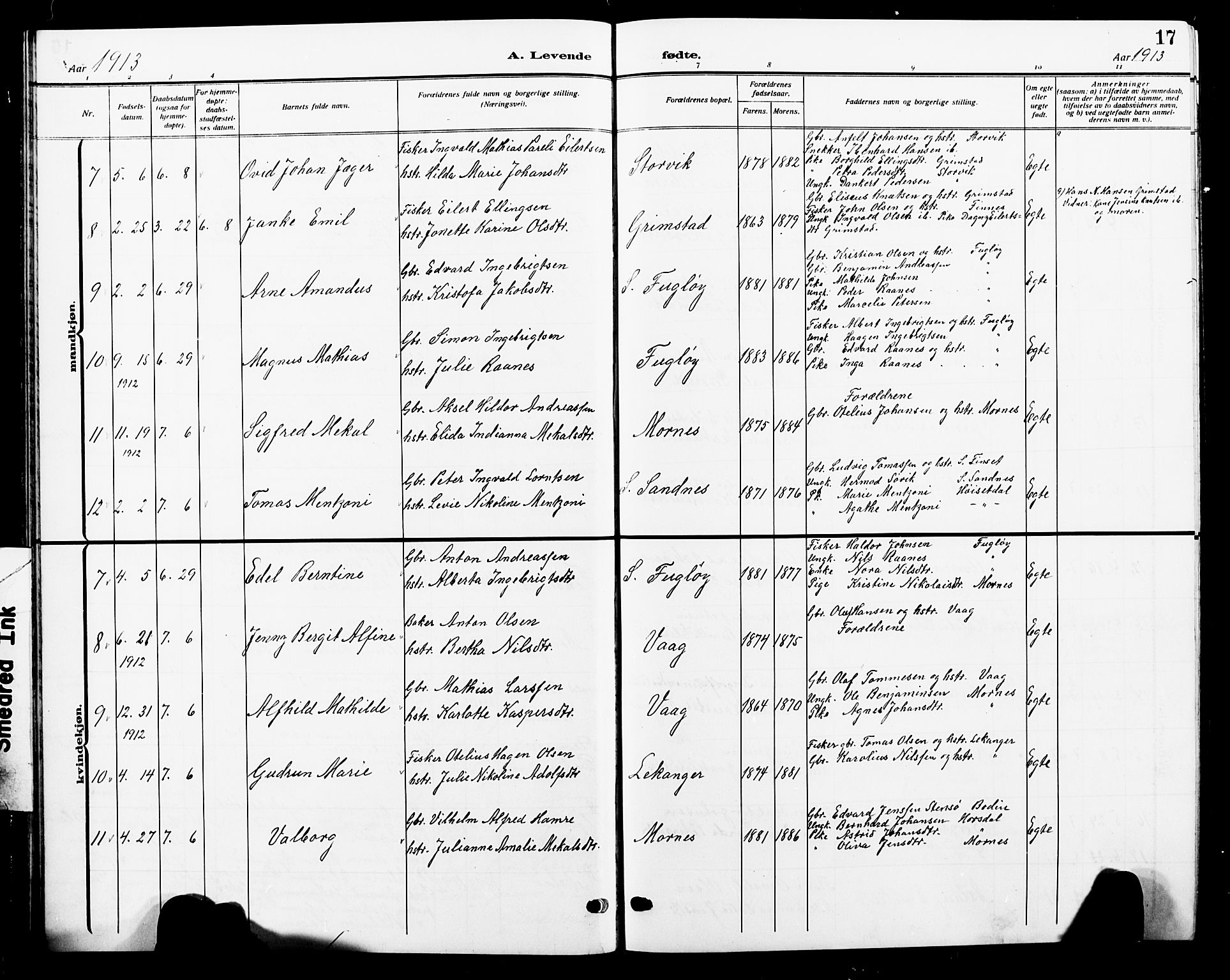 Ministerialprotokoller, klokkerbøker og fødselsregistre - Nordland, AV/SAT-A-1459/805/L0110: Parish register (copy) no. 805C06, 1909-1924, p. 17