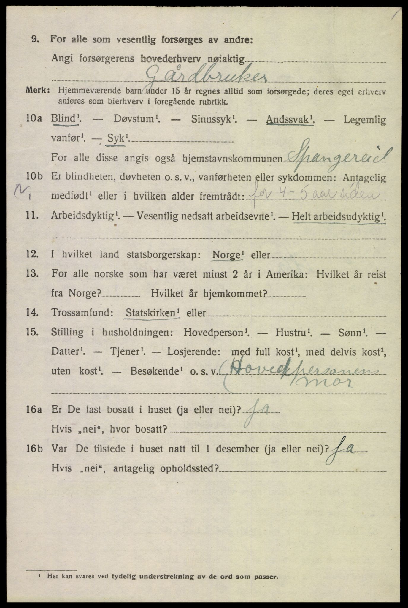 SAK, 1920 census for Spangereid, 1920, p. 1532