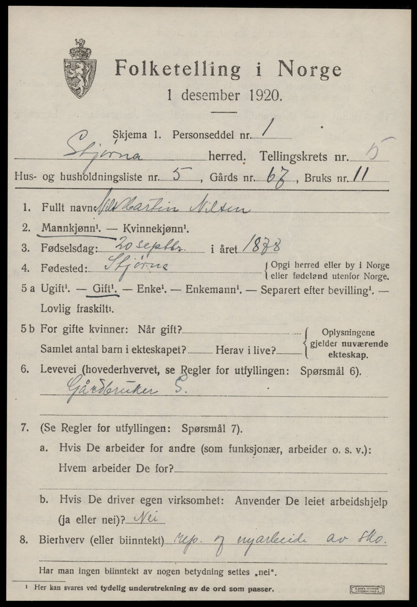 SAT, 1920 census for Stjørna, 1920, p. 3852