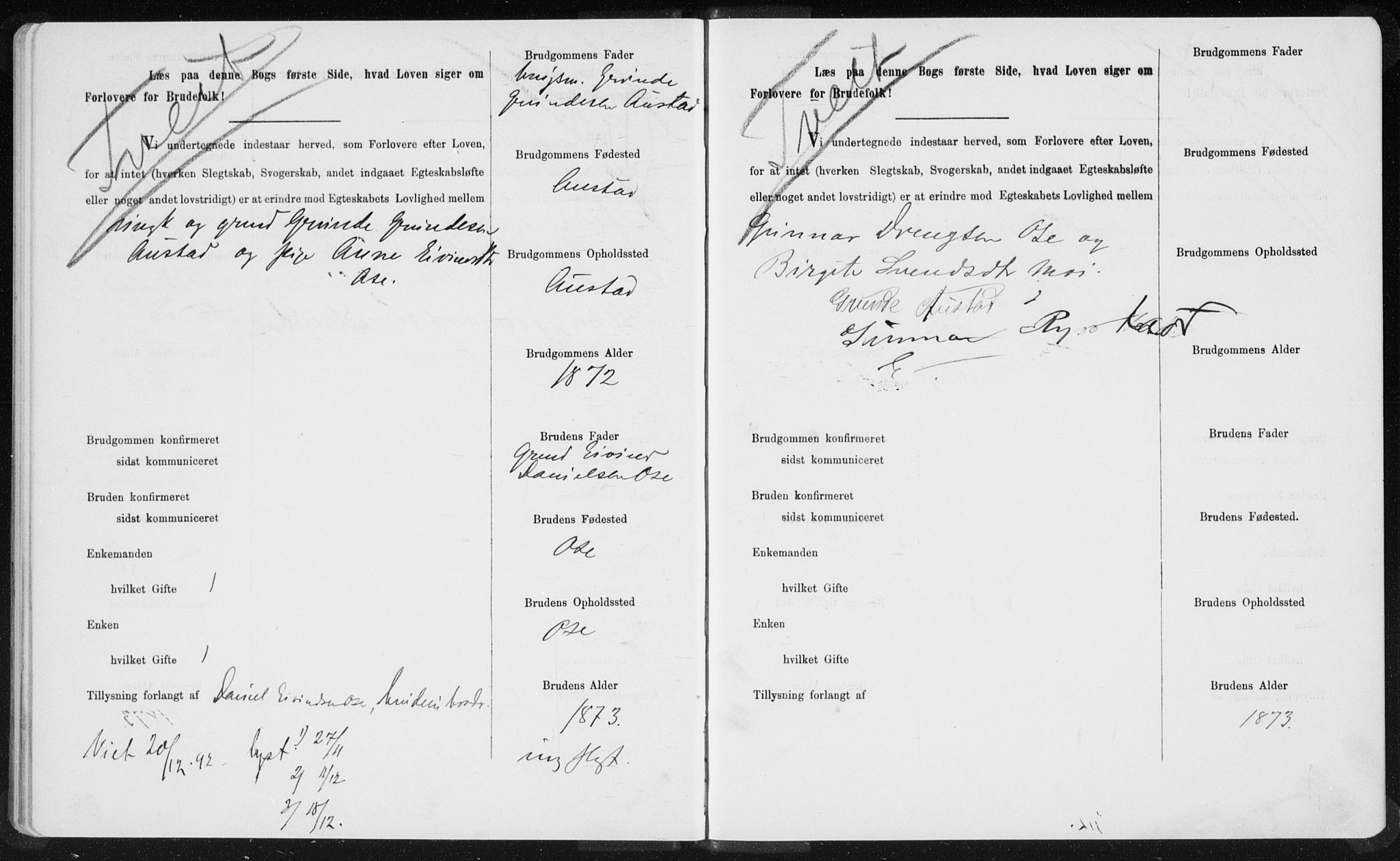 Bygland sokneprestkontor, AV/SAK-1111-0006/F/Fe/L0001: Banns register no. II.5.1, 1887-1908