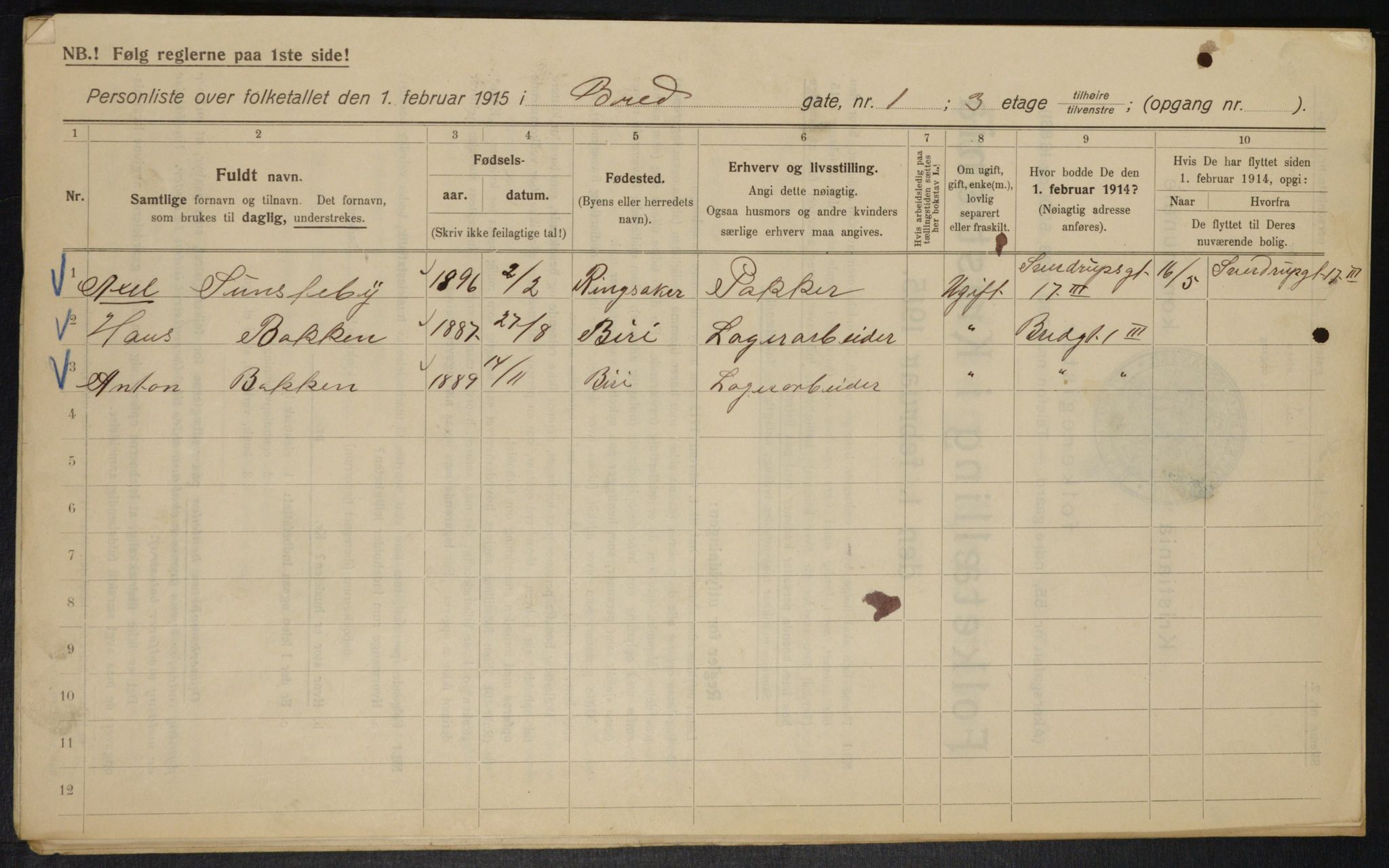 OBA, Municipal Census 1915 for Kristiania, 1915, p. 8044