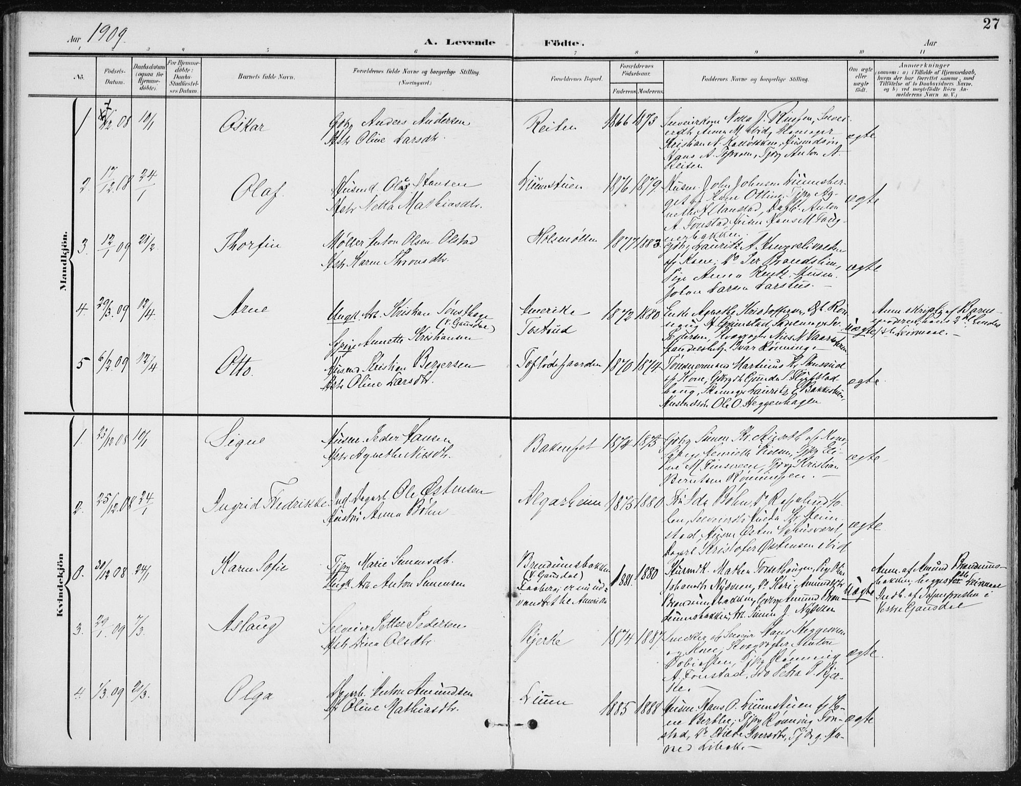 Østre Gausdal prestekontor, AV/SAH-PREST-092/H/Ha/Haa/L0005: Parish register (official) no. 5, 1902-1920, p. 27