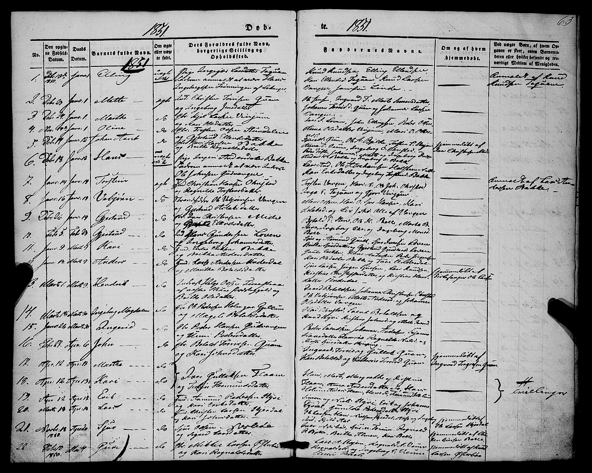 Aurland sokneprestembete, SAB/A-99937/H/Ha/Haa/L0007: Parish register (official) no. A 7, 1842-1853, p. 63