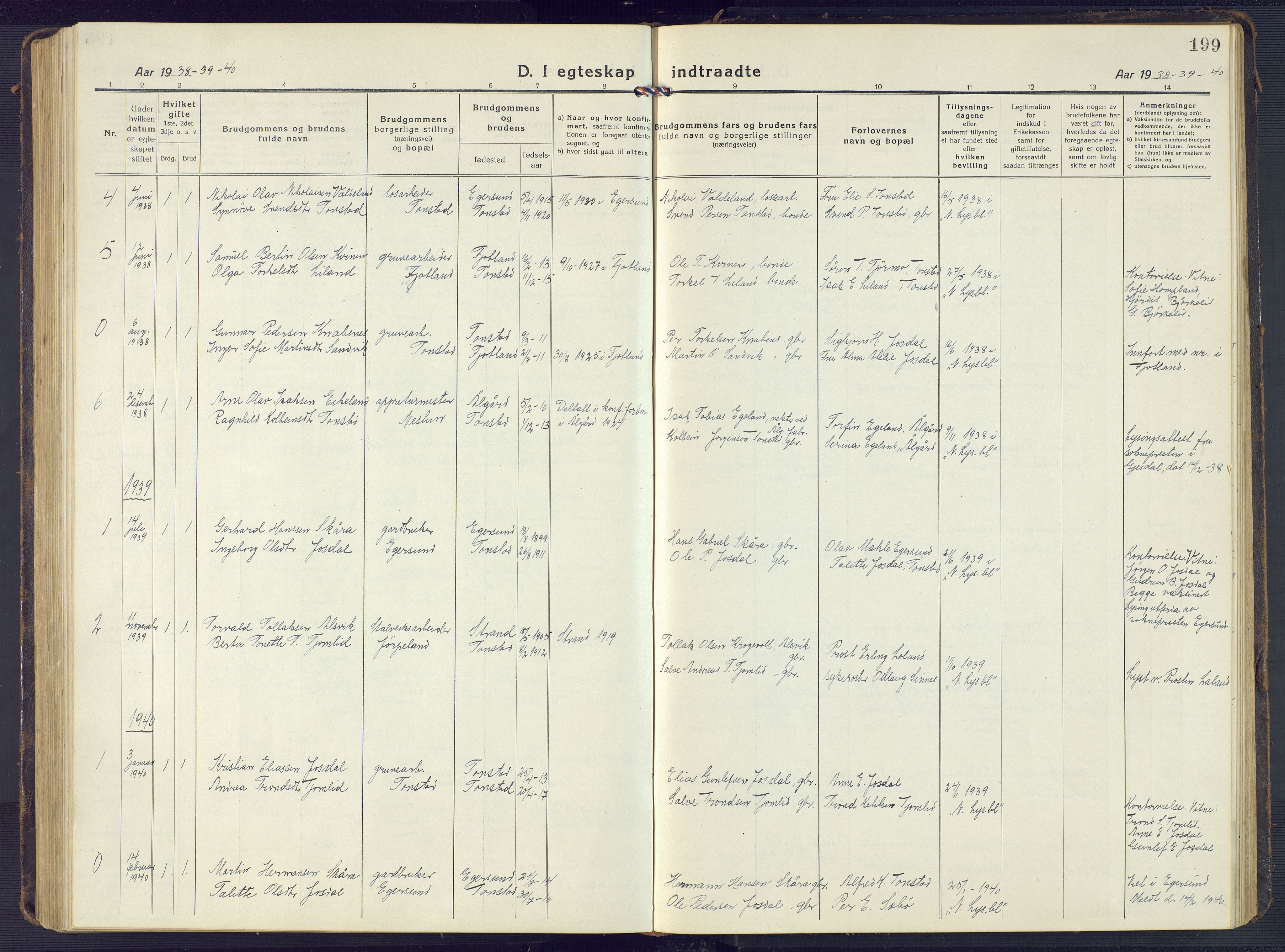 Sirdal sokneprestkontor, SAK/1111-0036/F/Fb/Fbb/L0005: Parish register (copy) no. B 5, 1916-1960, p. 199