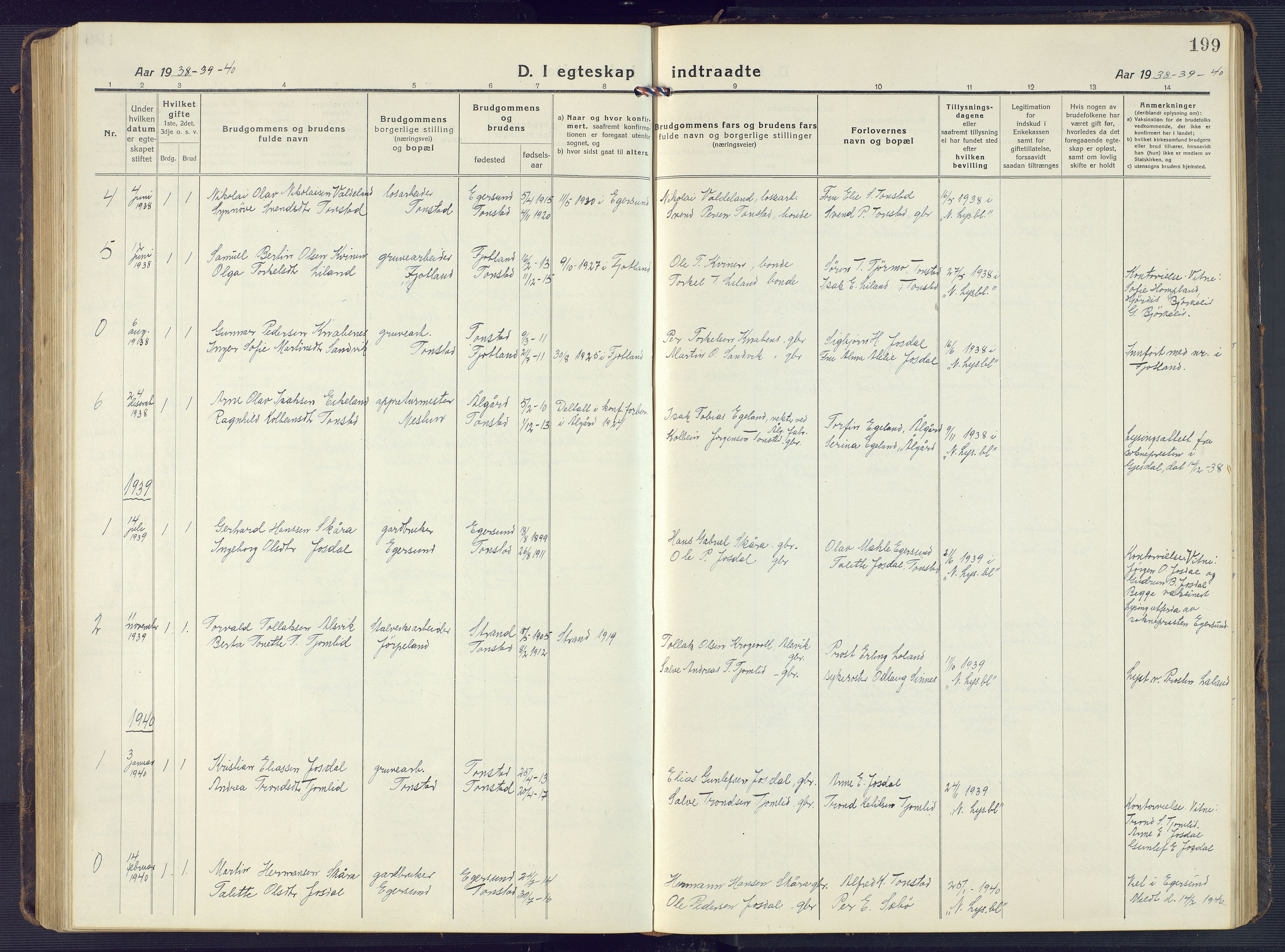 Sirdal sokneprestkontor, AV/SAK-1111-0036/F/Fb/Fbb/L0005: Parish register (copy) no. B 5, 1916-1960, p. 199