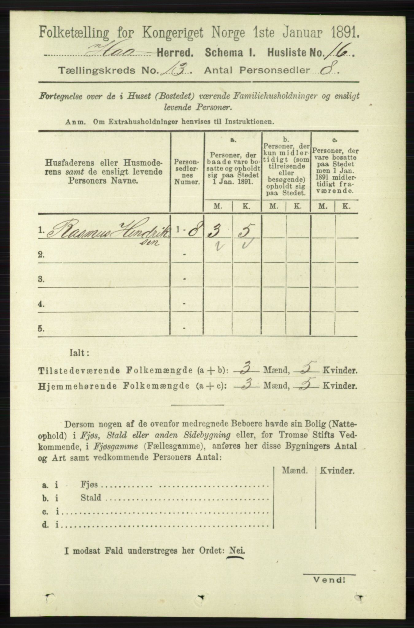 RA, 1891 census for 1119 Hå, 1891, p. 3140