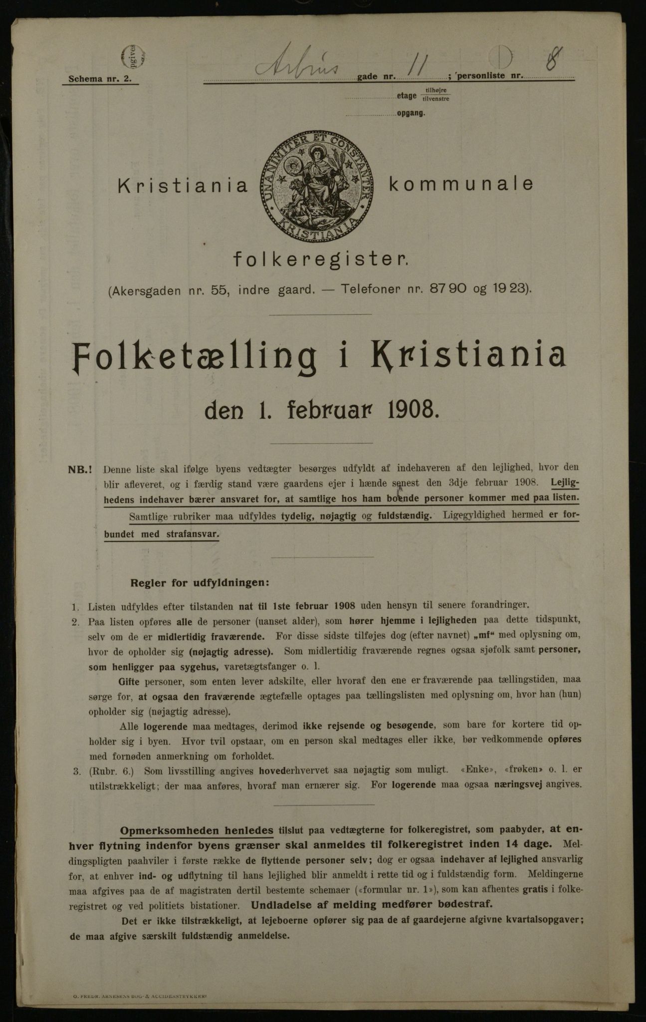 OBA, Municipal Census 1908 for Kristiania, 1908, p. 1893