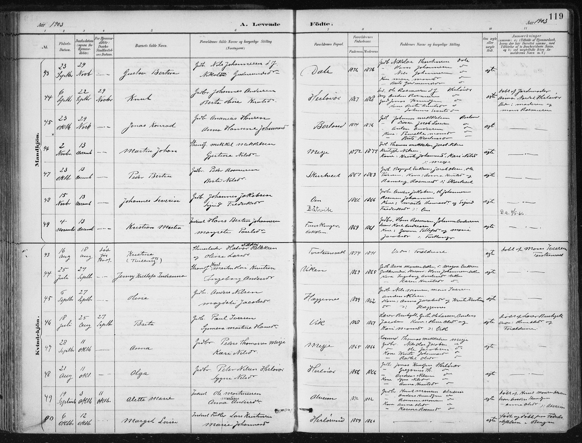 Herdla Sokneprestembete, SAB/A-75701/H/Haa: Parish register (official) no. A 4, 1891-1905, p. 119
