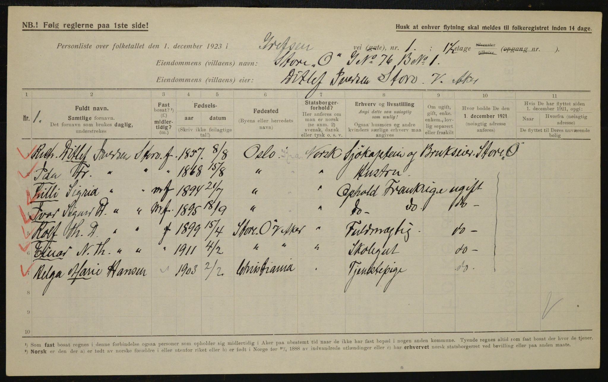 , Municipal Census 1923 for Aker, 1923, p. 10431