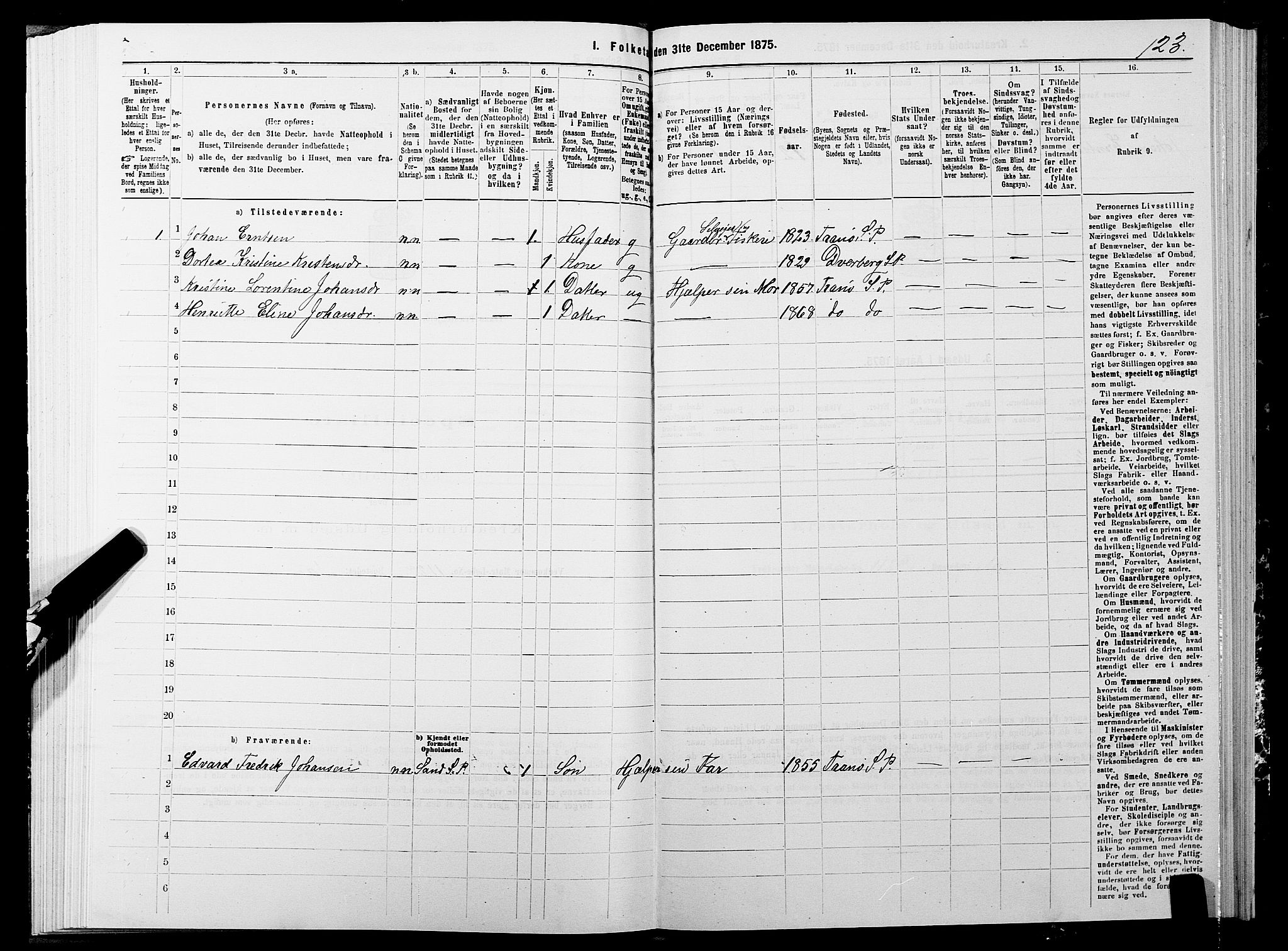 SATØ, 1875 census for 1927P Tranøy, 1875, p. 4123