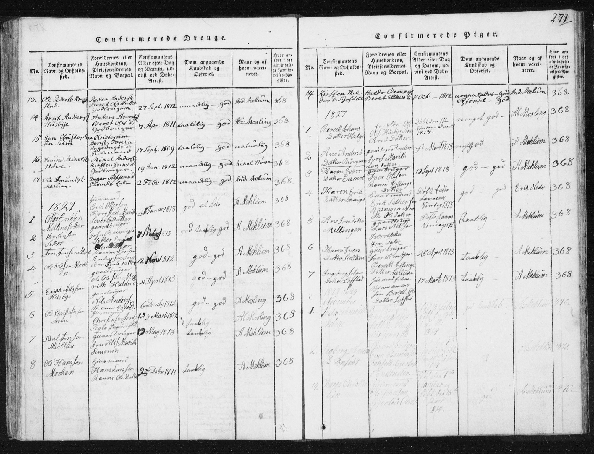 Ministerialprotokoller, klokkerbøker og fødselsregistre - Sør-Trøndelag, AV/SAT-A-1456/665/L0770: Parish register (official) no. 665A05, 1817-1829, p. 271