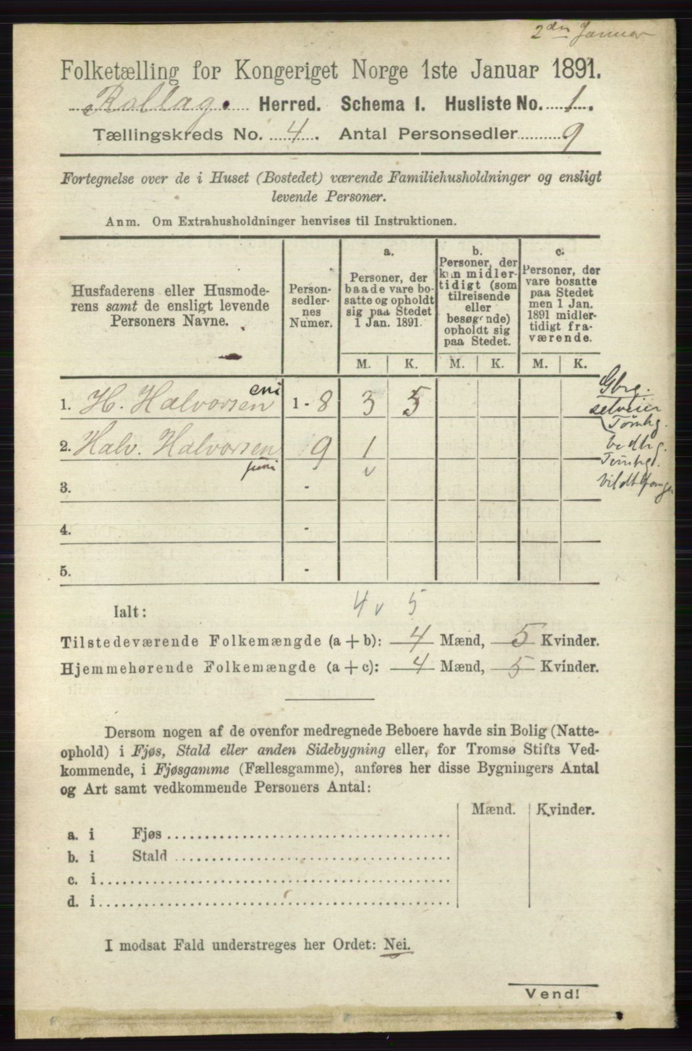 RA, 1891 census for 0632 Rollag, 1891, p. 1210